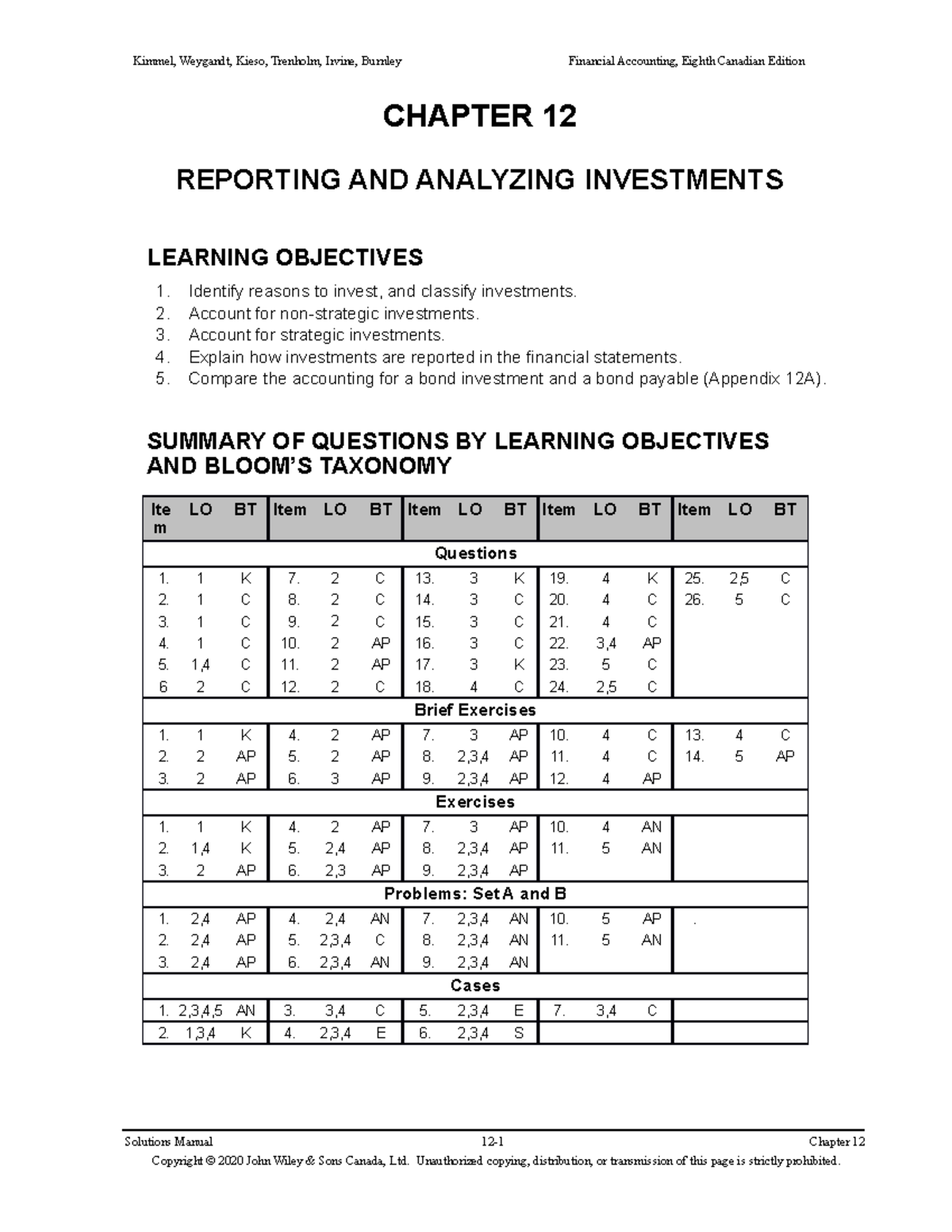 Chapter twelve Ans - CHAPTER 12 REPORTING AND ANALYZING INVESTMENTS ...