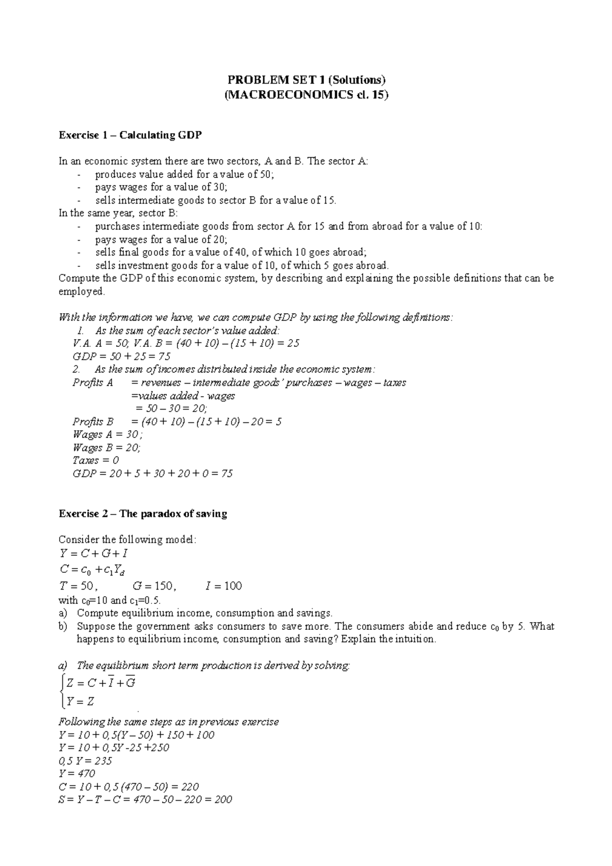 MZA-Macroeconomics 1 - Macroeconomics 1 - PROBLEM SET 1 (Solutions ...