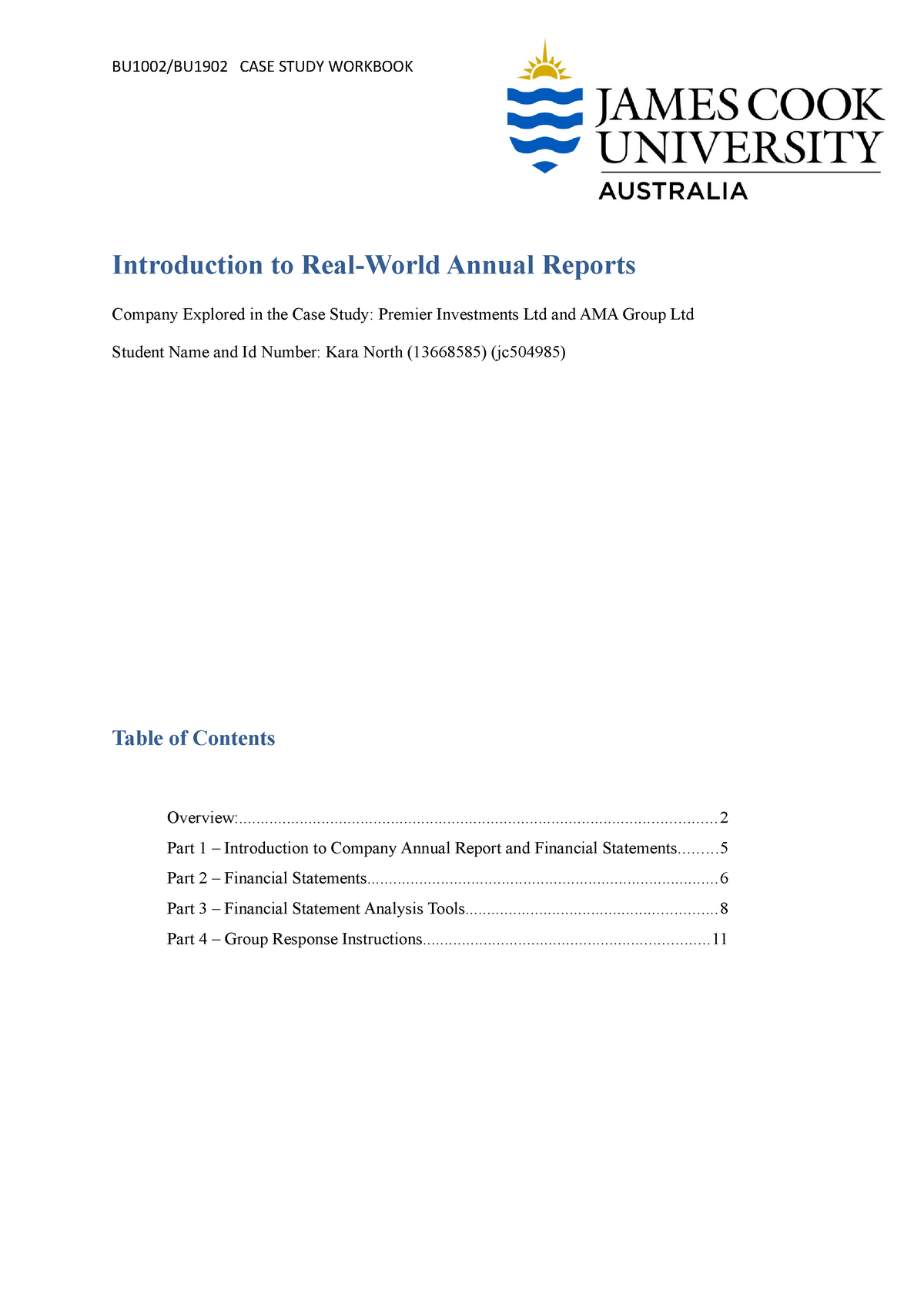 2019 Workbook Sample - BU1002/BU1902 CASE STUDY WORKBOOK Introduction ...