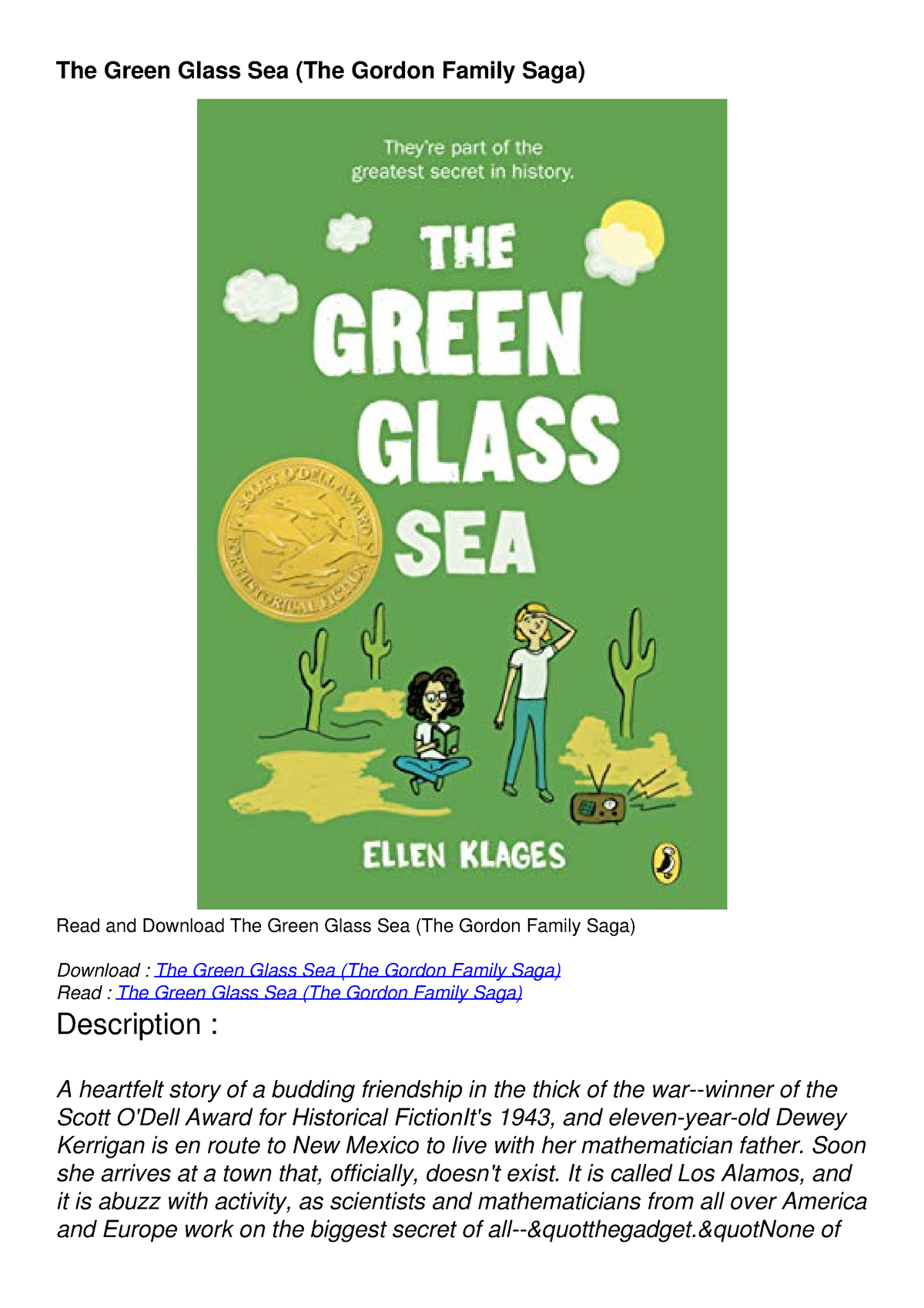 [PDF] DOWNLOAD The Green Glass Sea (The Gordon Family Saga) The Green