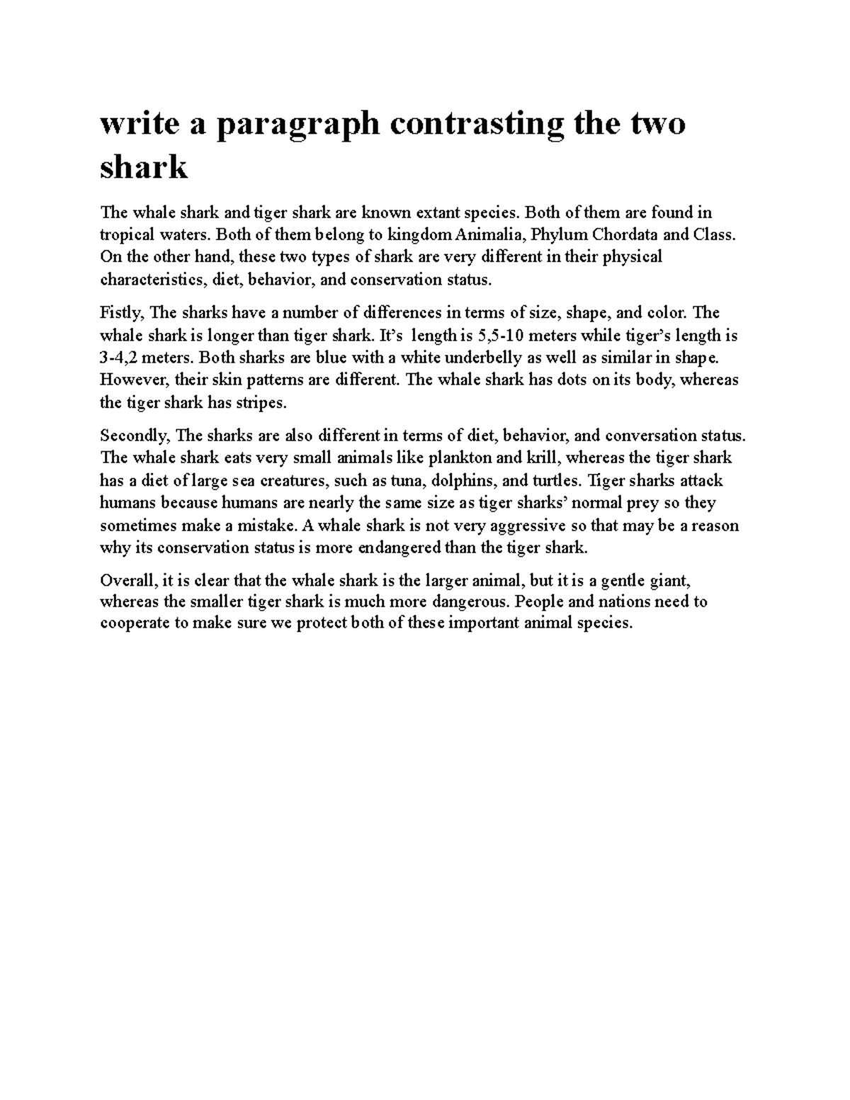 the whale shark and the tiger shark essay