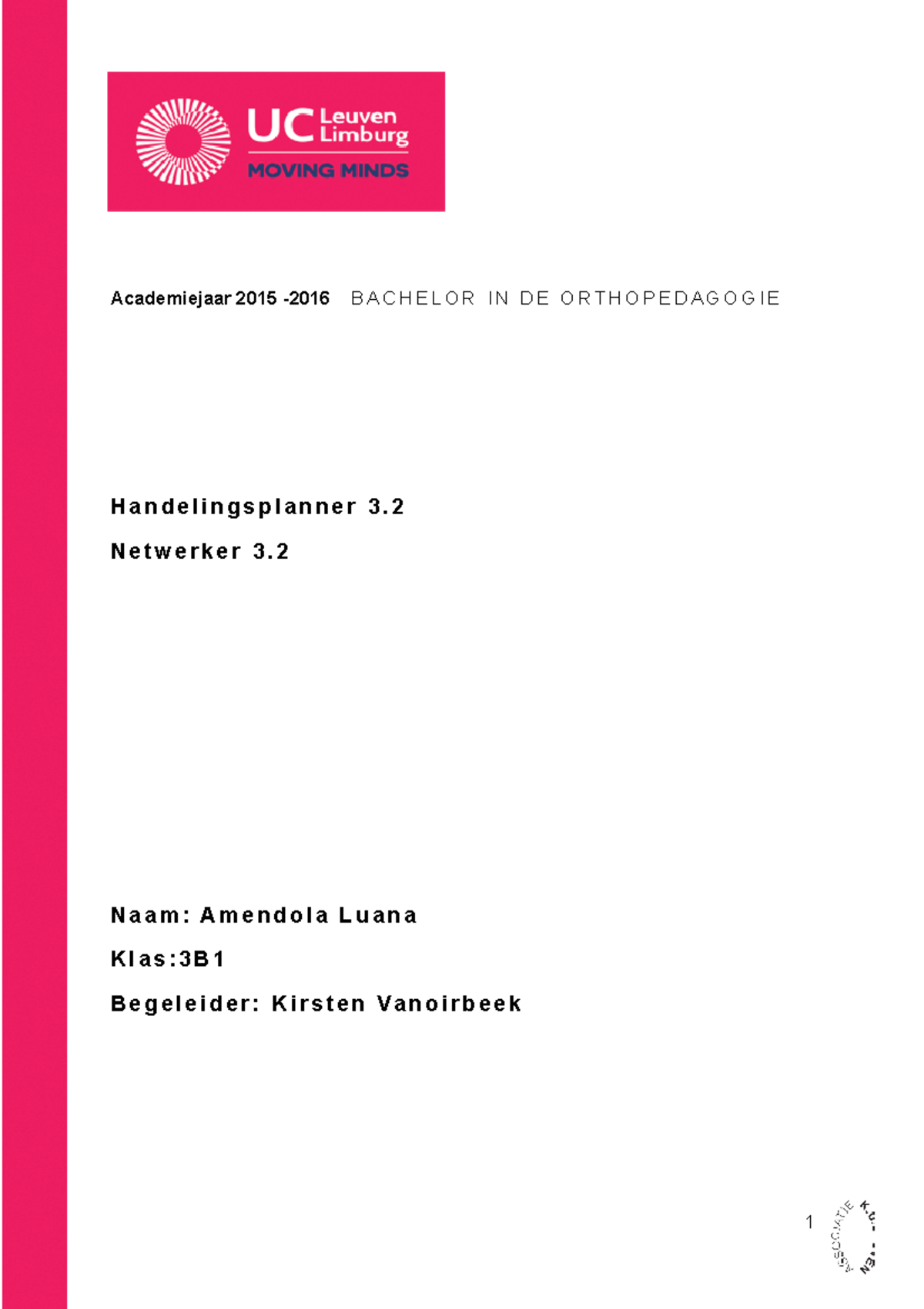 Werkstuk "Paper Handelingsplanner Netwerker" - Academiejaar 2015 -2016 ...