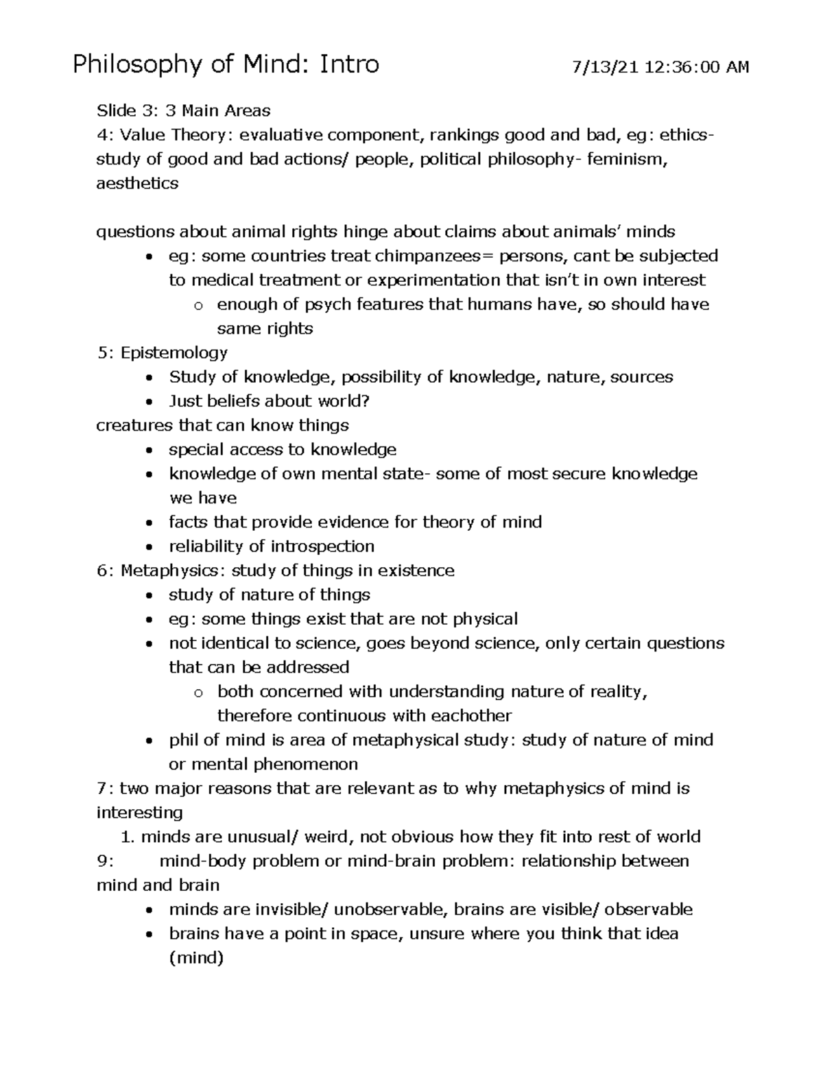 Phil Mind Exam 1 Notes - Philosophy Of Mind: Intro 7/13/21 12:36:00 AM ...