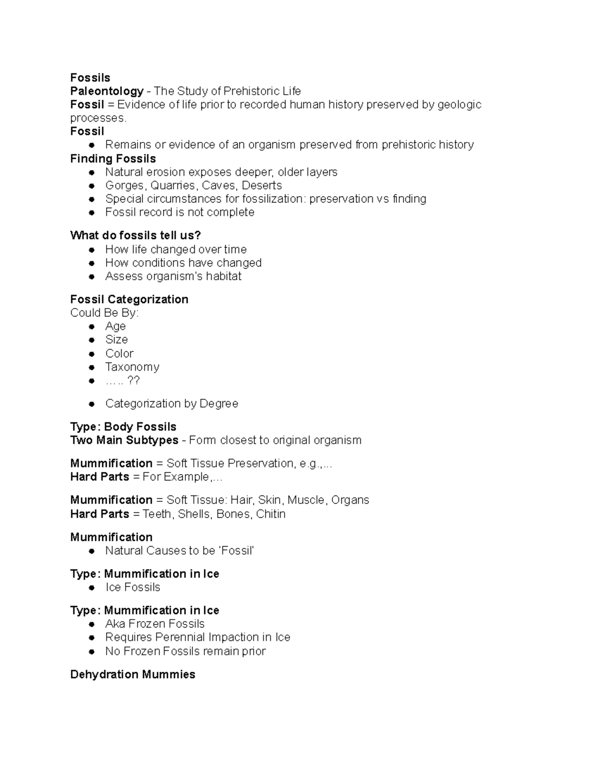 Class Notes 9 11 10 20 Fossils Paleontology The Study Of