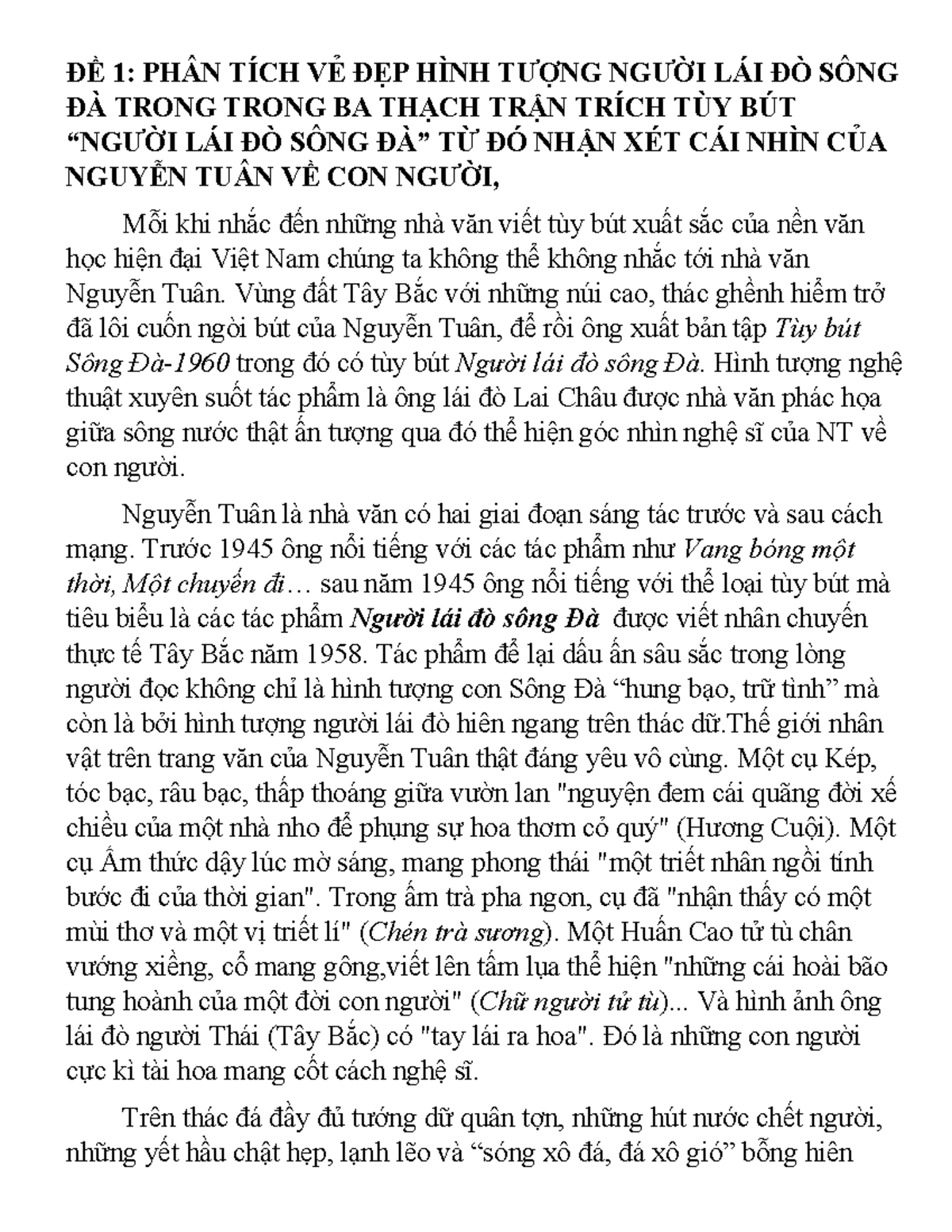 BÀI MẪU NGƯỜI LÁI ĐÒ SÔNG ĐÀ - ĐỀ 1: PHÂN TÍCH VẺ ĐẸP HÌNH TƯỢNG NGƯỜI ...