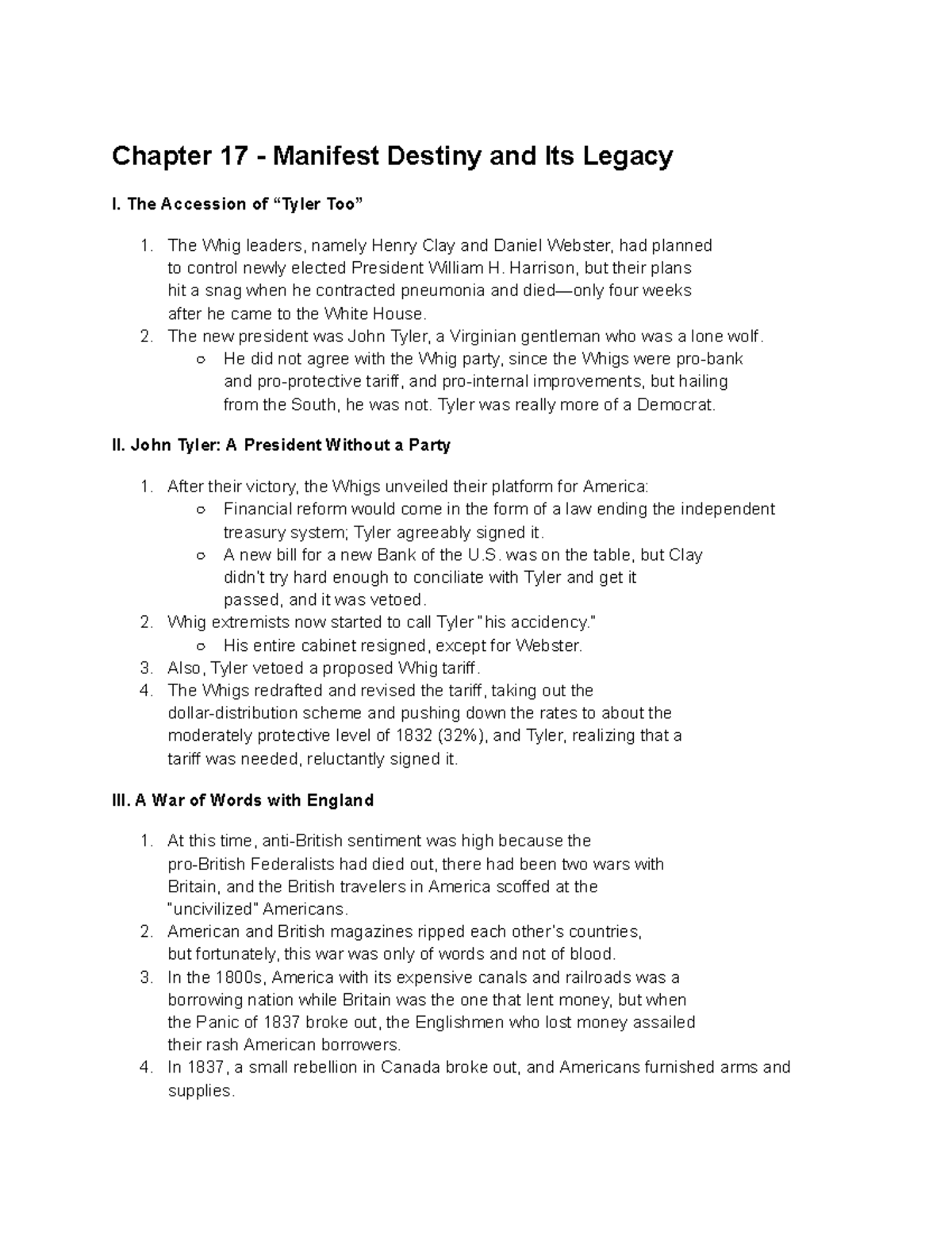 APUSH Chapter 17 Chapter 17 Manifest Destiny and Its Legacy I. The