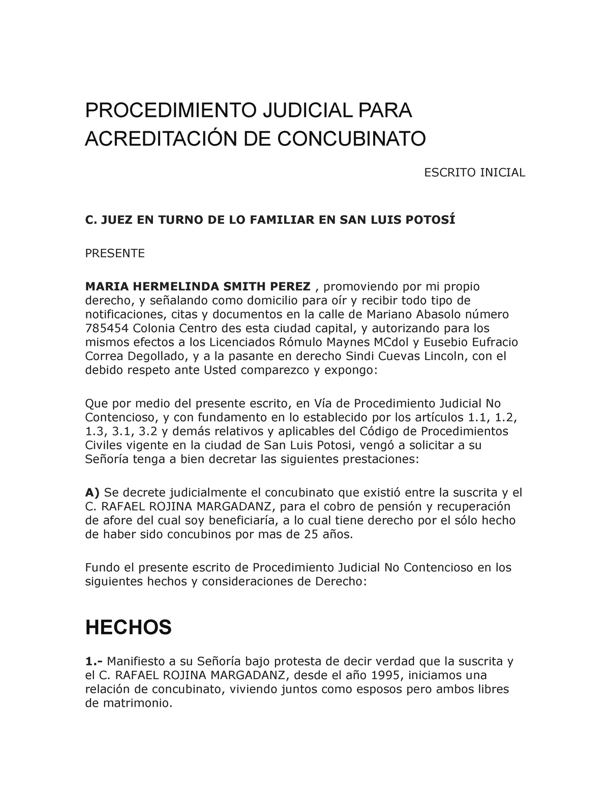 Dependencia Economica Procedimiento Judicial Para AcreditaciÓn De Concubinato Escrito Inicial 3283