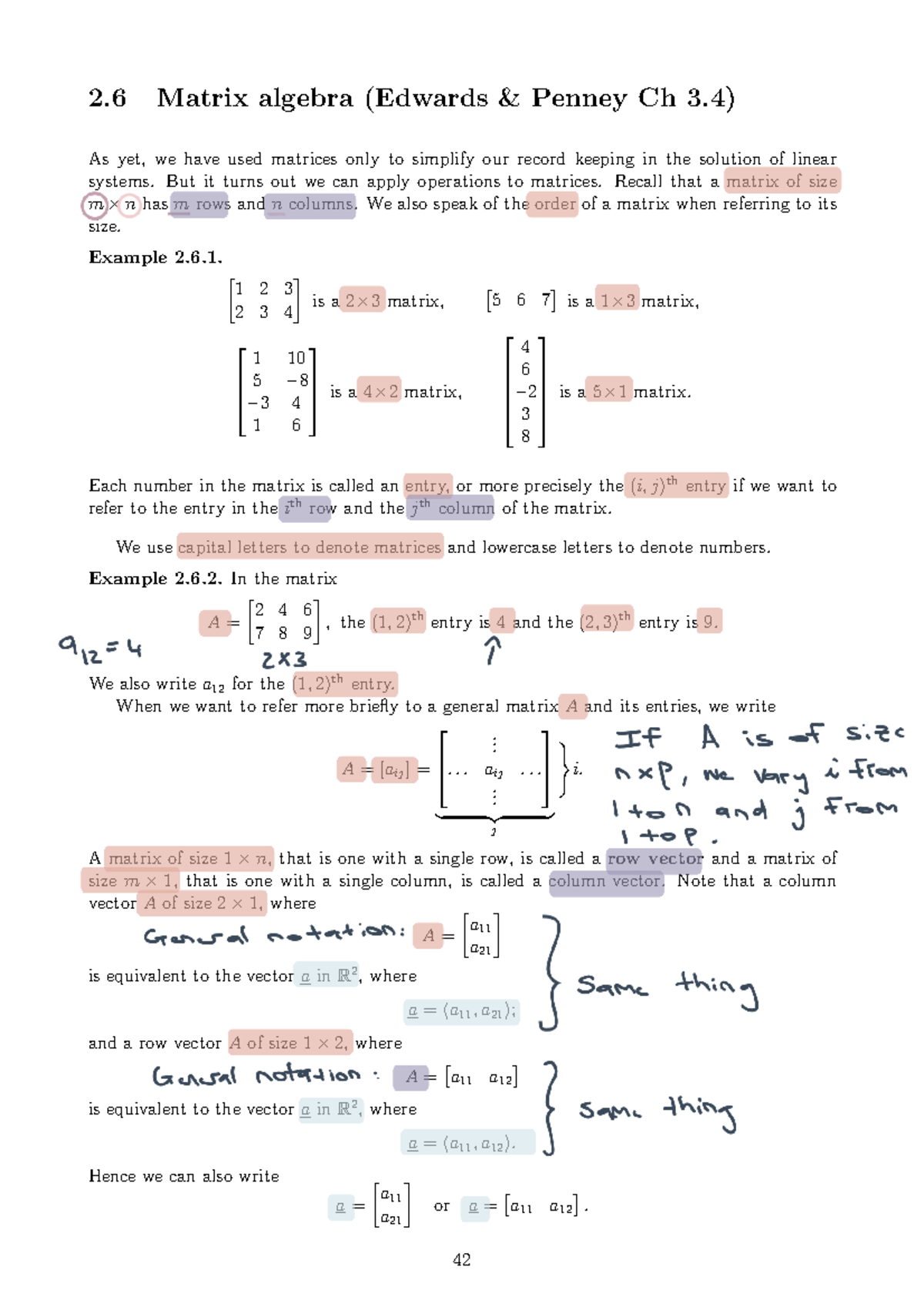 Algebra Block 3 Week 4 Lecture 1 notes - 2 Matrix algebra (Edwards ...