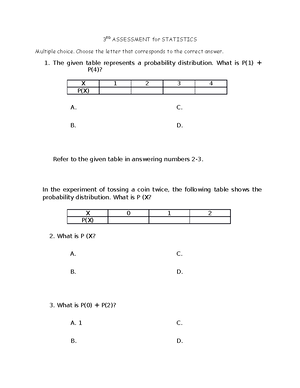 Statistics and Probability 3rd Quarter-2ND- Assessment - senior high ...