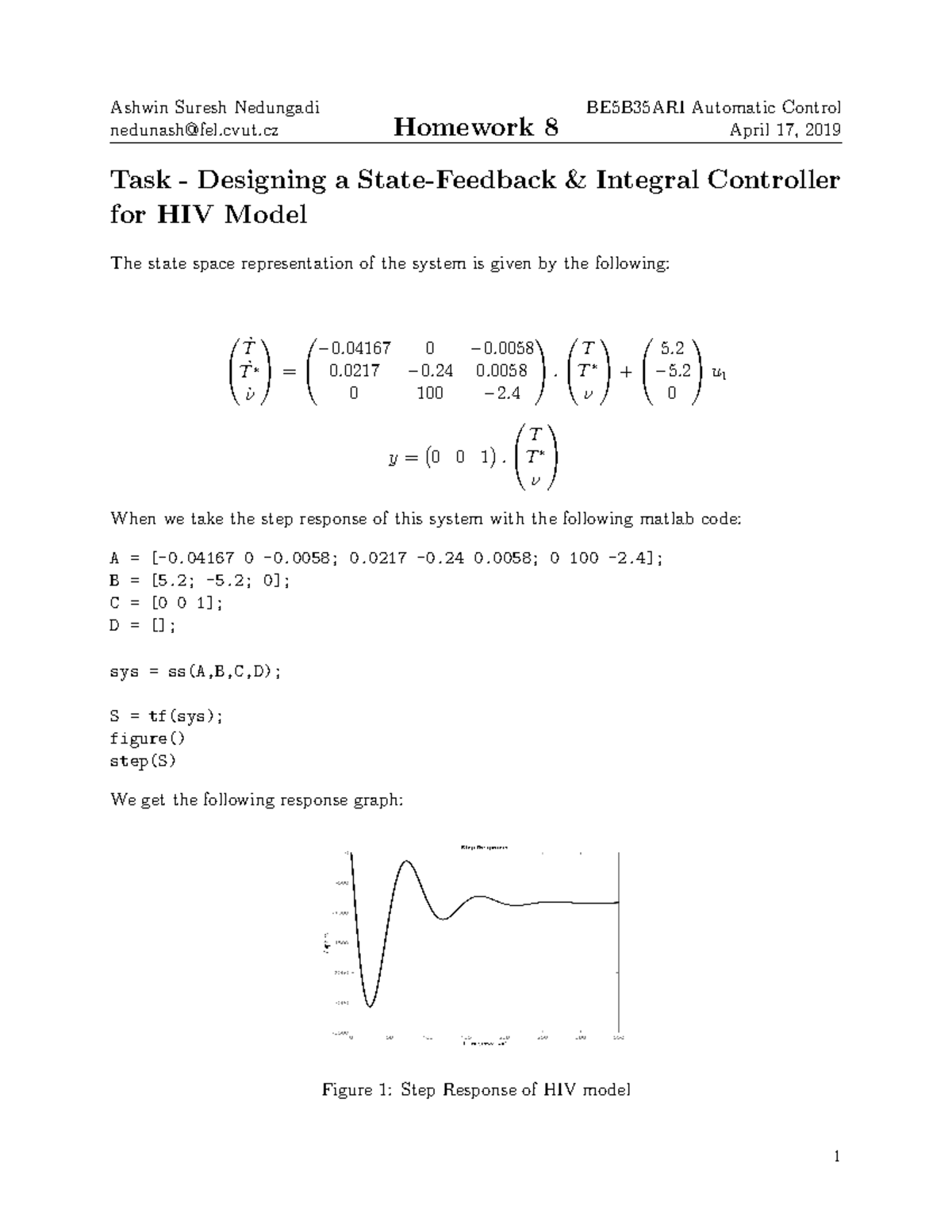 Automatic Control Homework 8 - Ashwin Suresh Nedungadi nedunash@fel ...