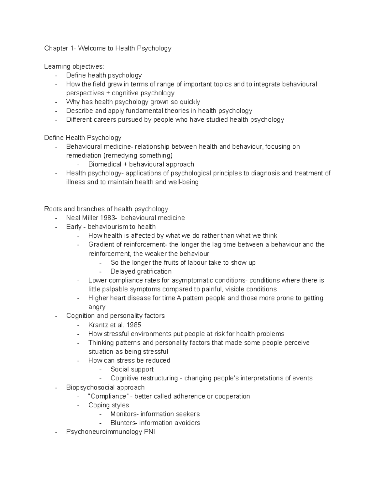 Psych 2036 Midterm 1 Notes - Chapter 1- Welcome to Health Psychology ...