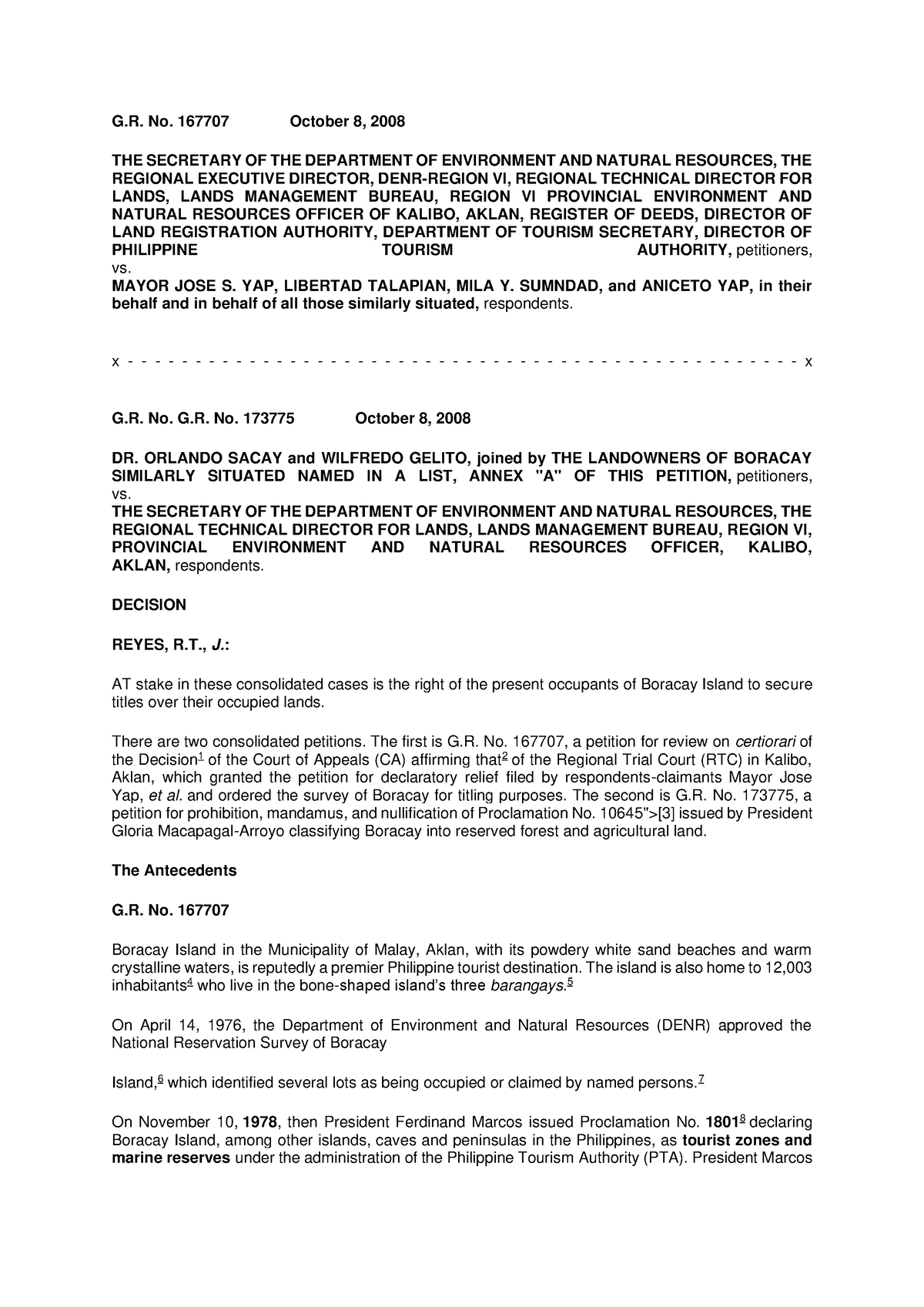 3 DENR vs Yap, GR 167707, Oct 8, 2008 - G. No. 167707 October 8, 2008 ...