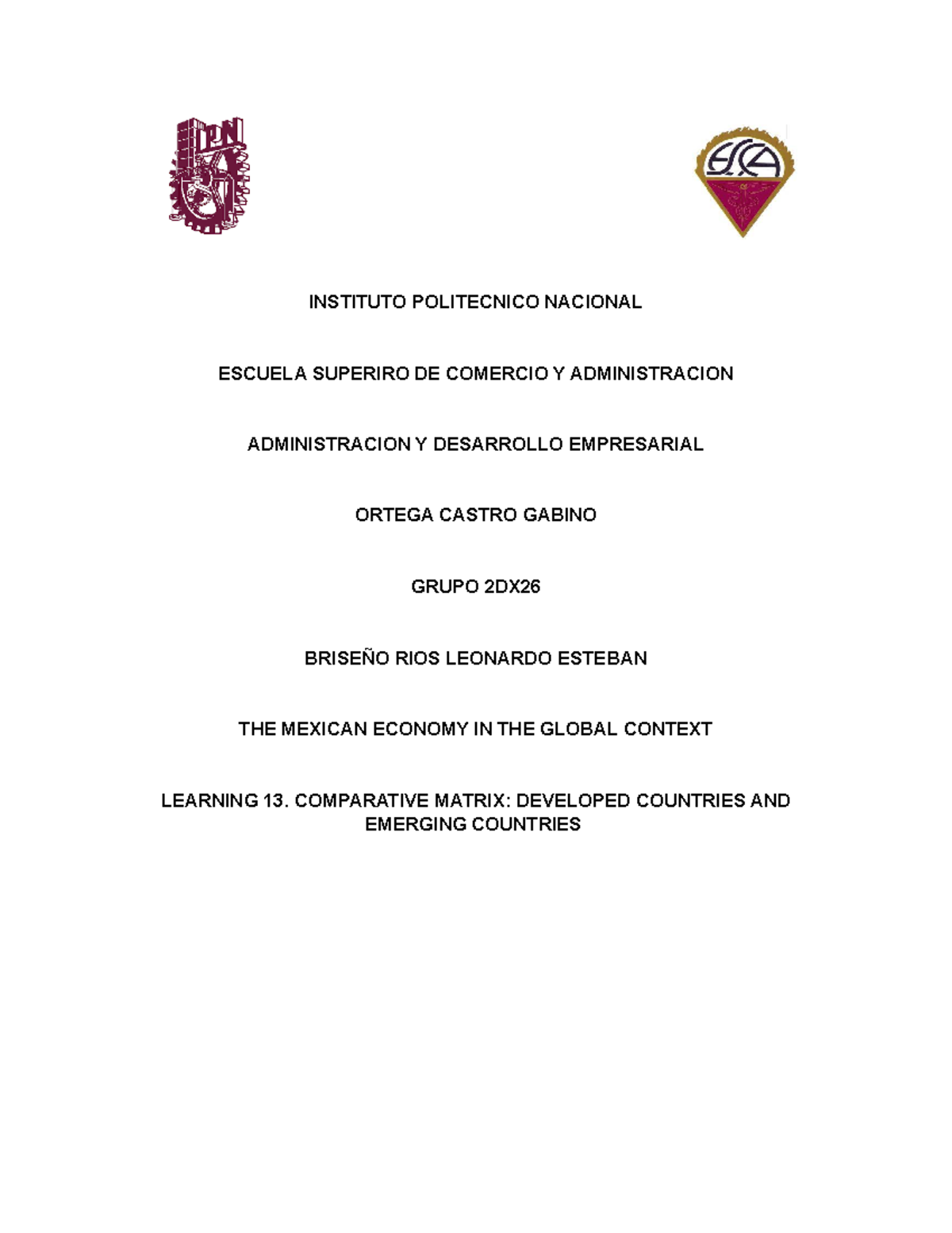 Learning 13. Matriz Comparativa - INSTITUTO POLITECNICO NACIONAL ...