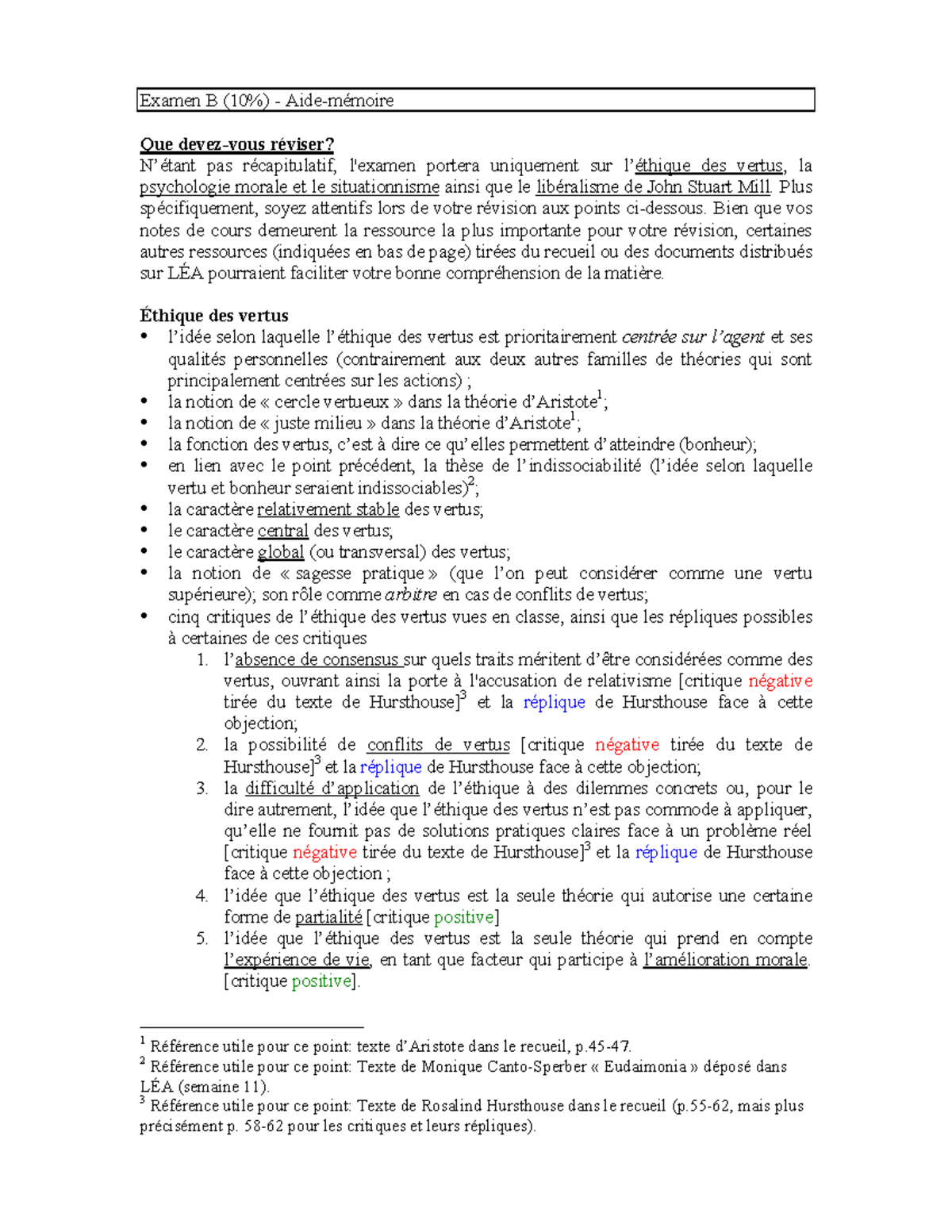 Aide Mémoire Examen 2 - Cégep André-Laurendeau - Examen B (10%) - Aide ...