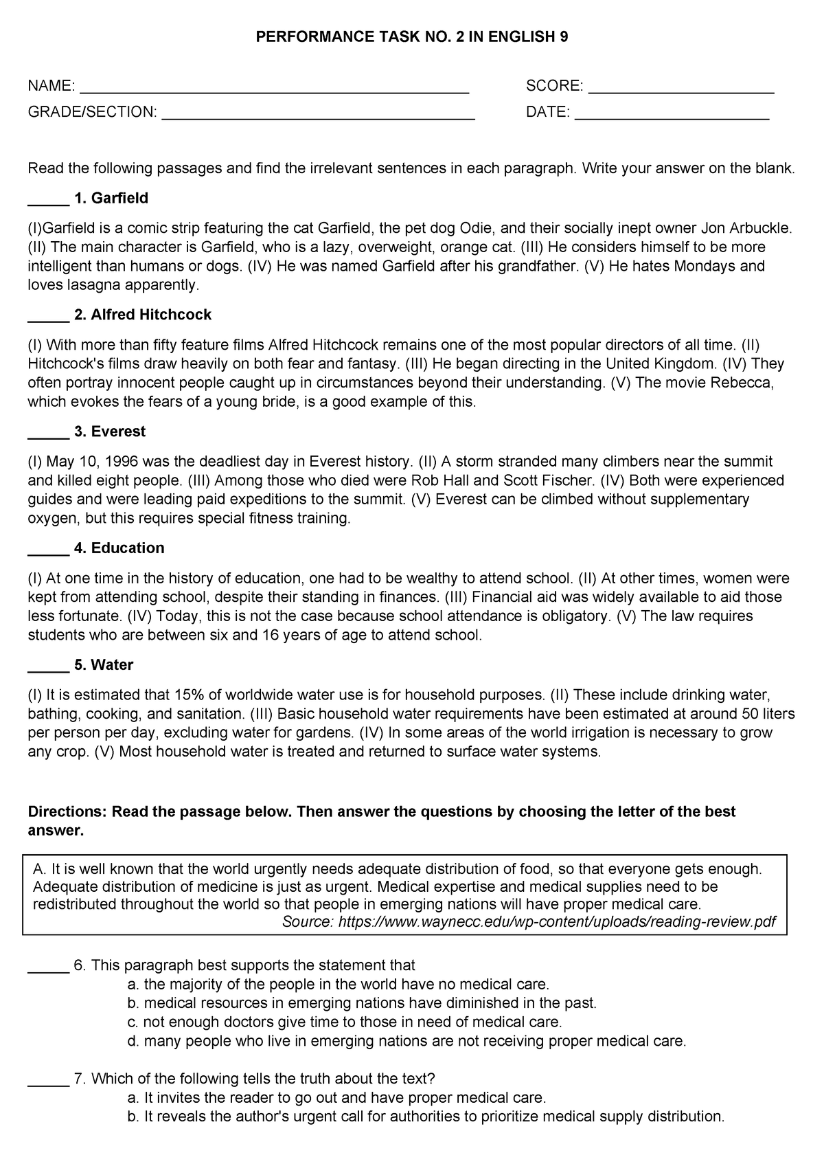 Performance Task No 2 in English 9 3rd Quarter - PERFORMANCE TASK NO. 2 ...