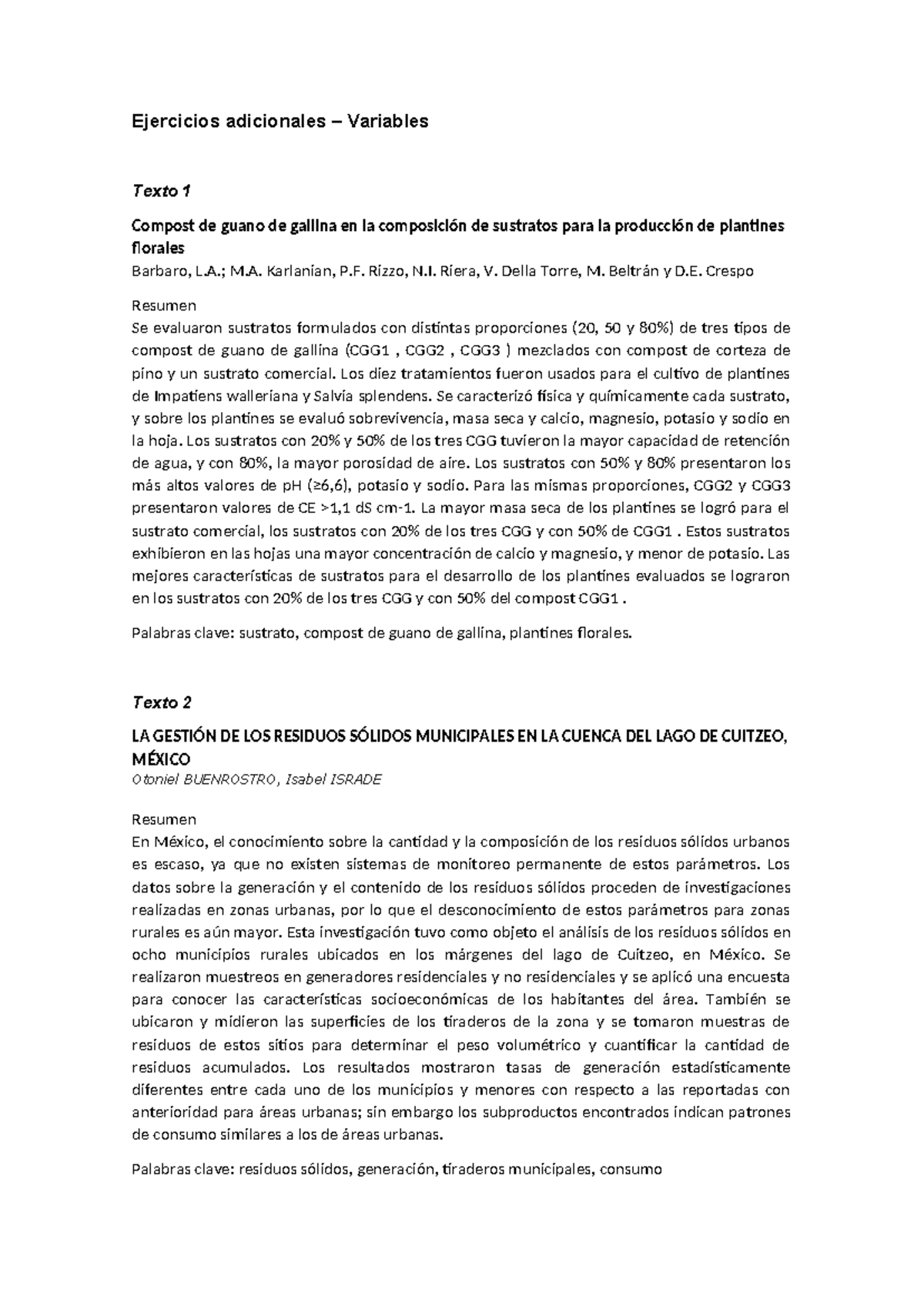 Ejercicios adicionales variables - Ejercicios adicionales – Variables ...