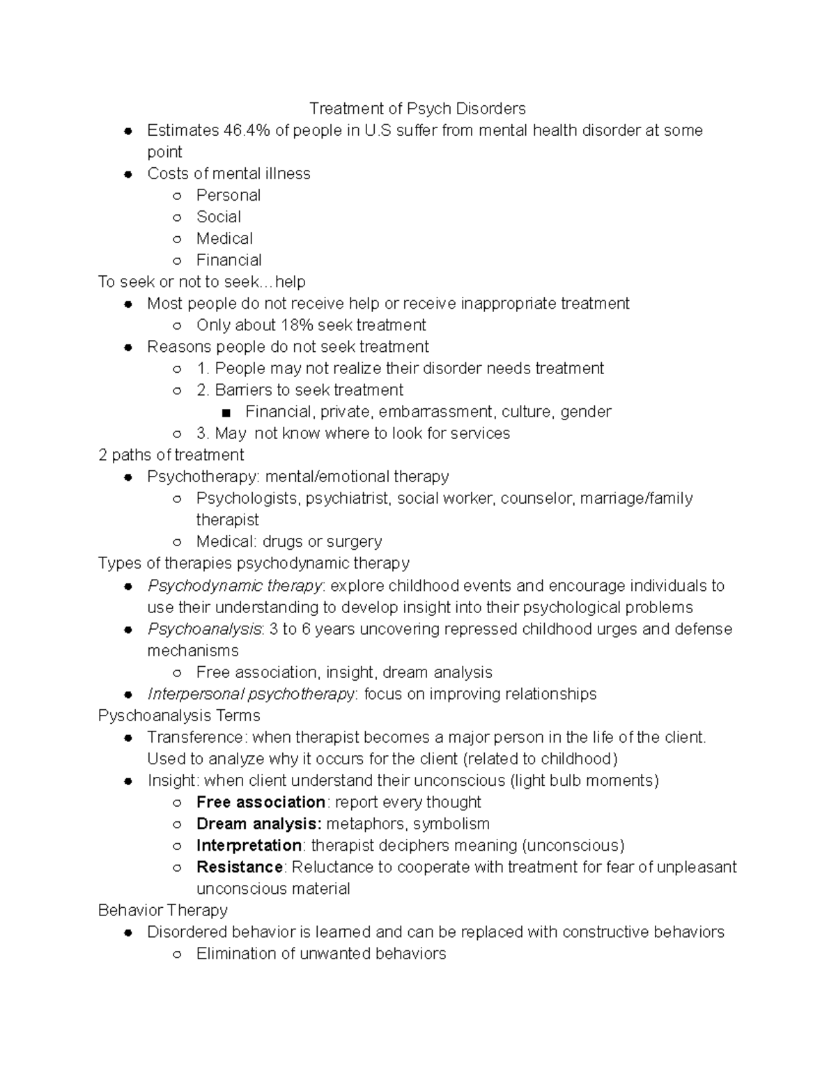 Psych chp 16-Treatment of Psych Disorders - PSY 1010 - University of ...