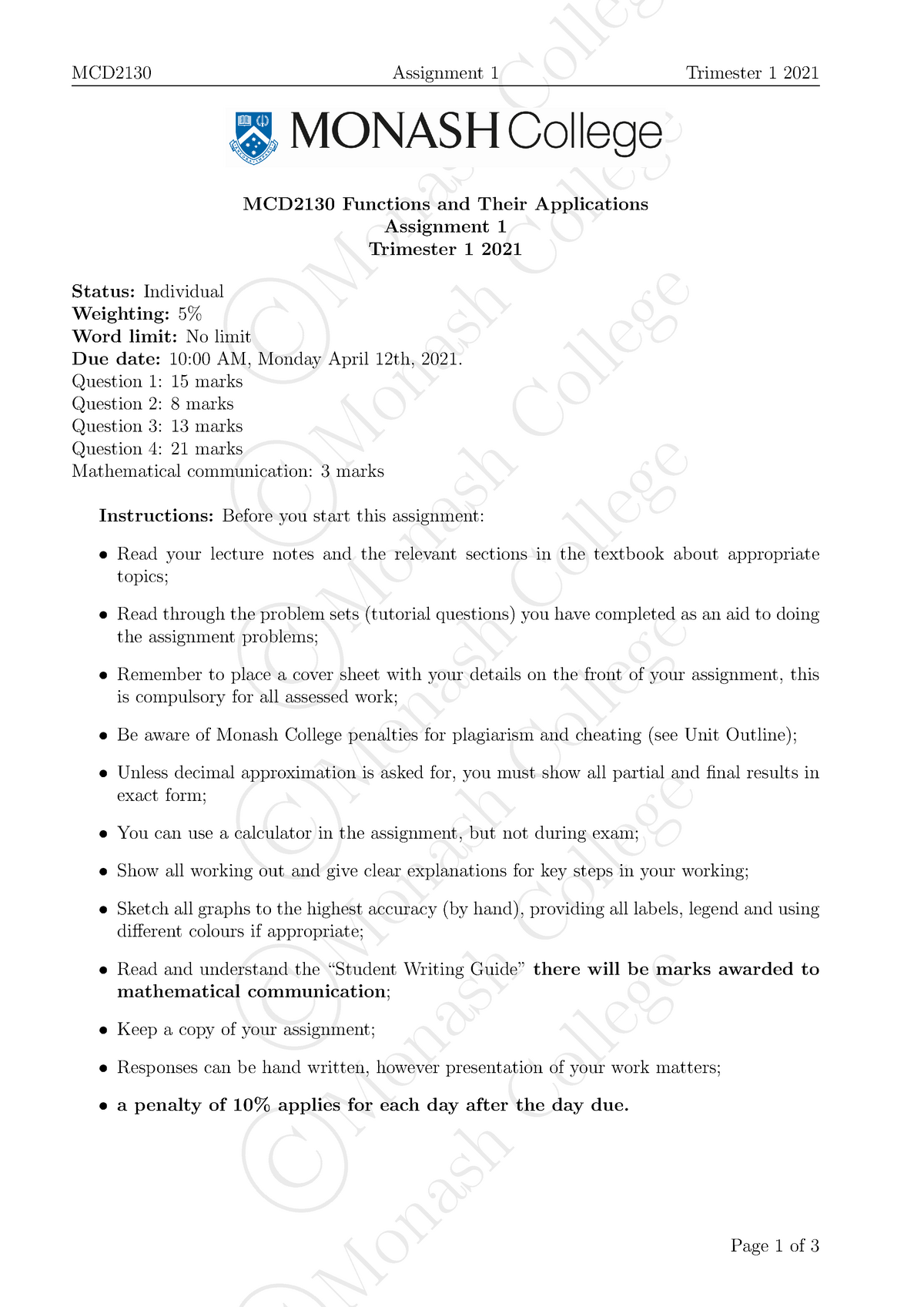 assignment format monash