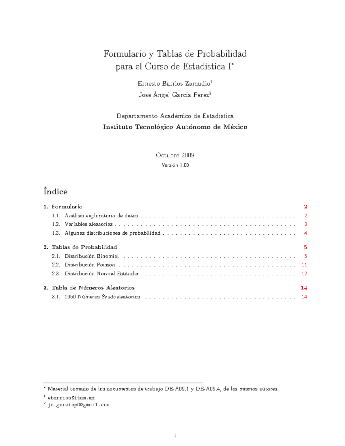 Tab Prob Est1-100 - Formulario y Tablas de Probabilidad para el Curso ...