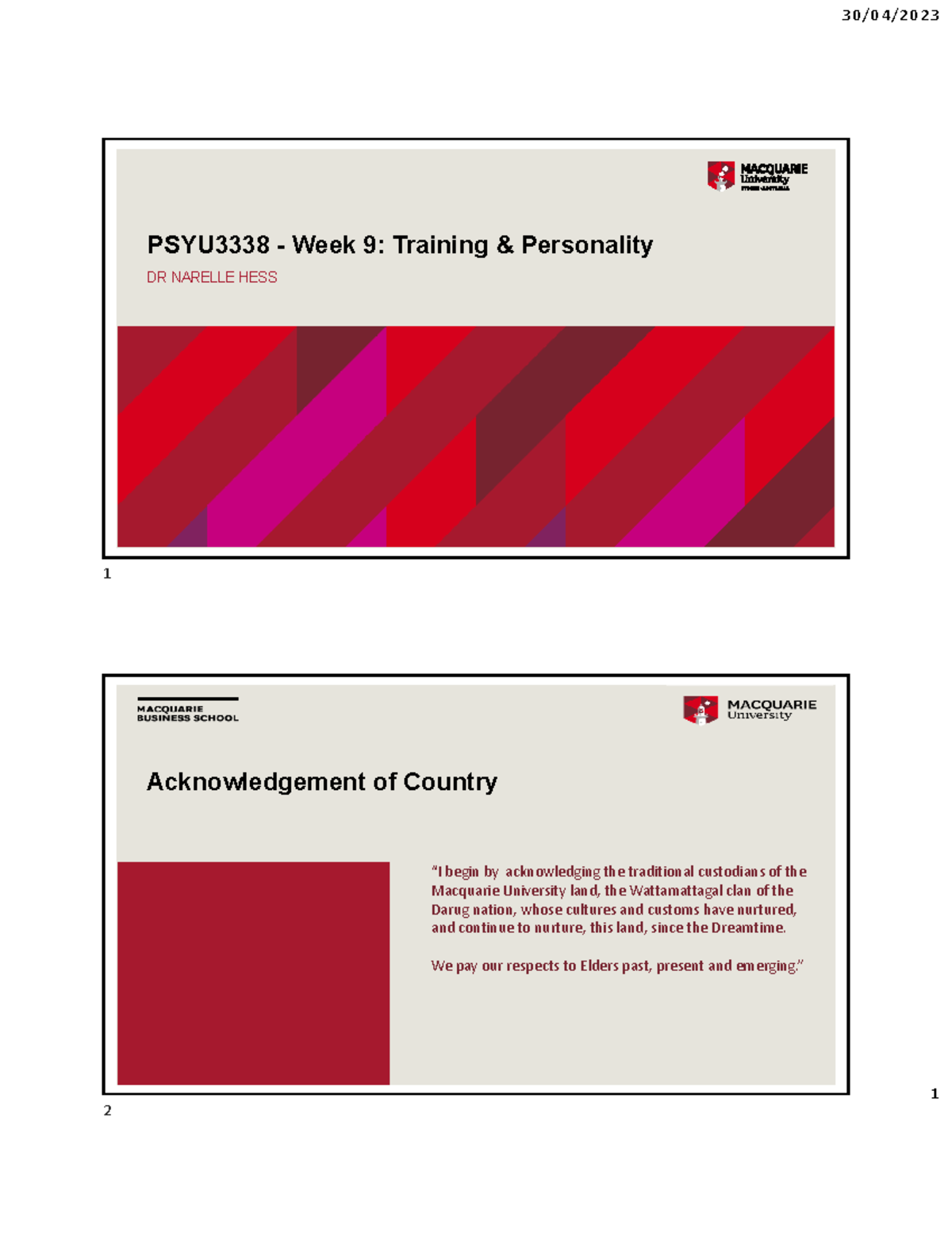 PSYU3338 Lecture Week 9 -Training Personality - PSYU3332 - MQ - Studocu