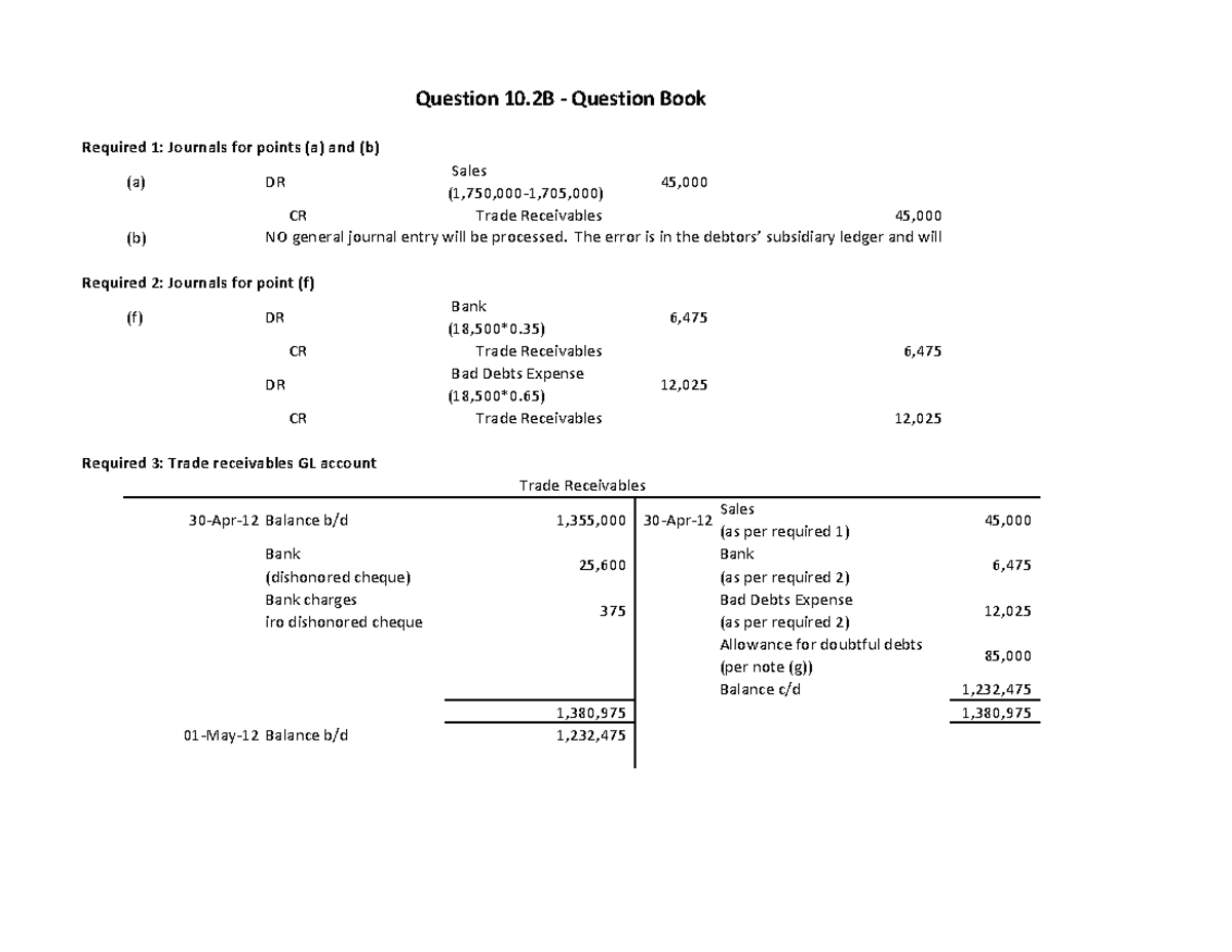 Question 10.2B Reworked - (a) DR Sales (1,750,000-1,705,000) 45, CR ...