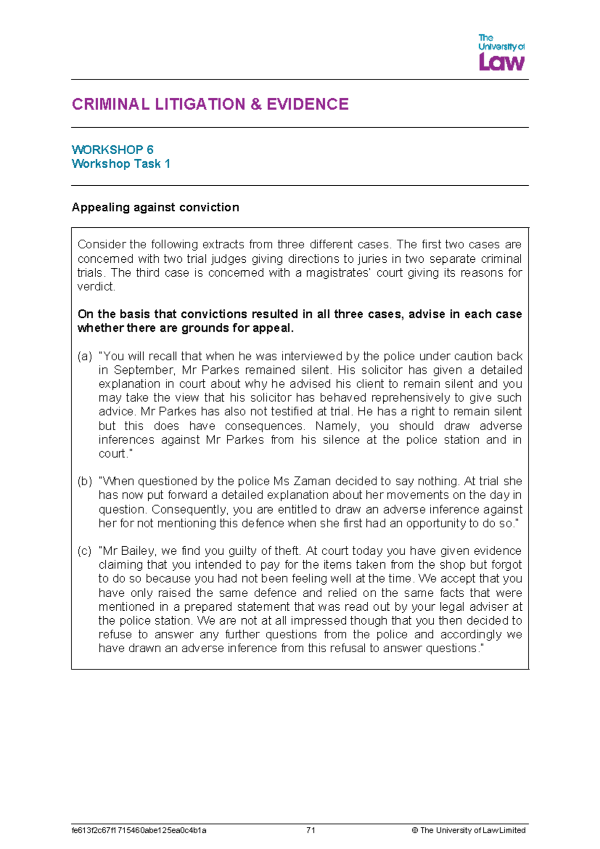 2324 crle ws06 ce02 workshop tasks - CRIMINAL LITIGATION & EVIDENCE ...