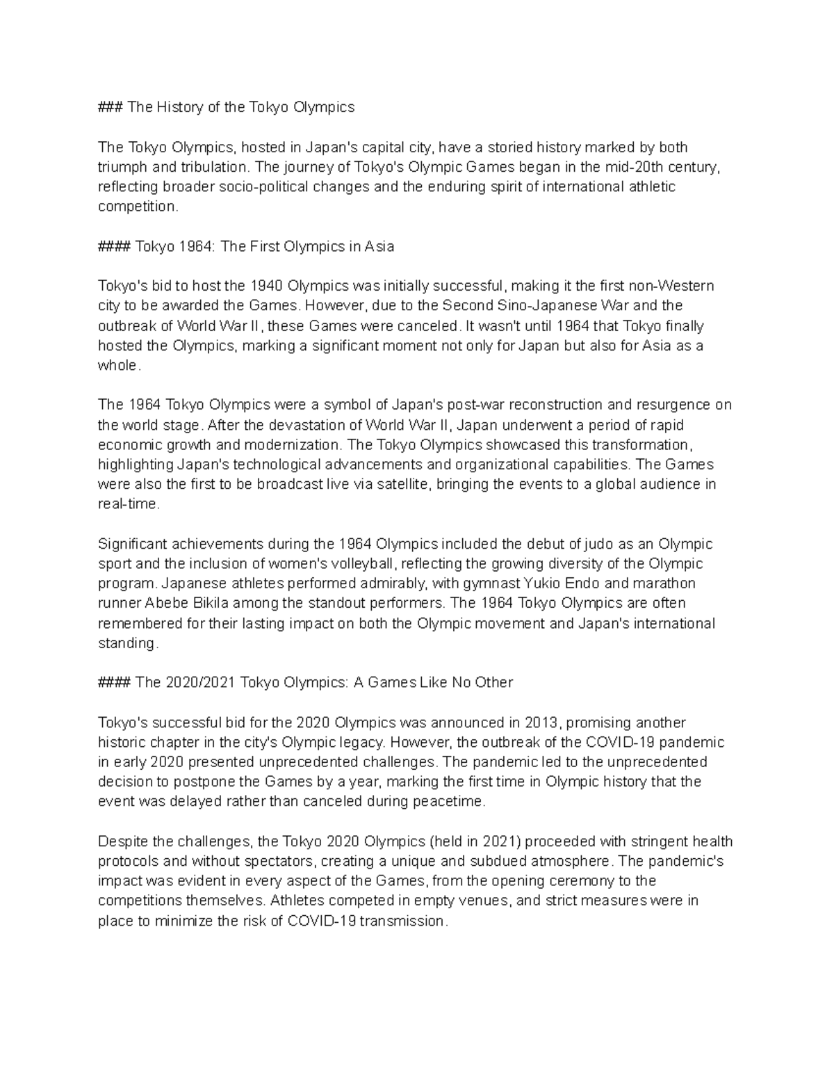 Tokyo Olympics - sdeew - The History of the Tokyo Olympics The Tokyo ...