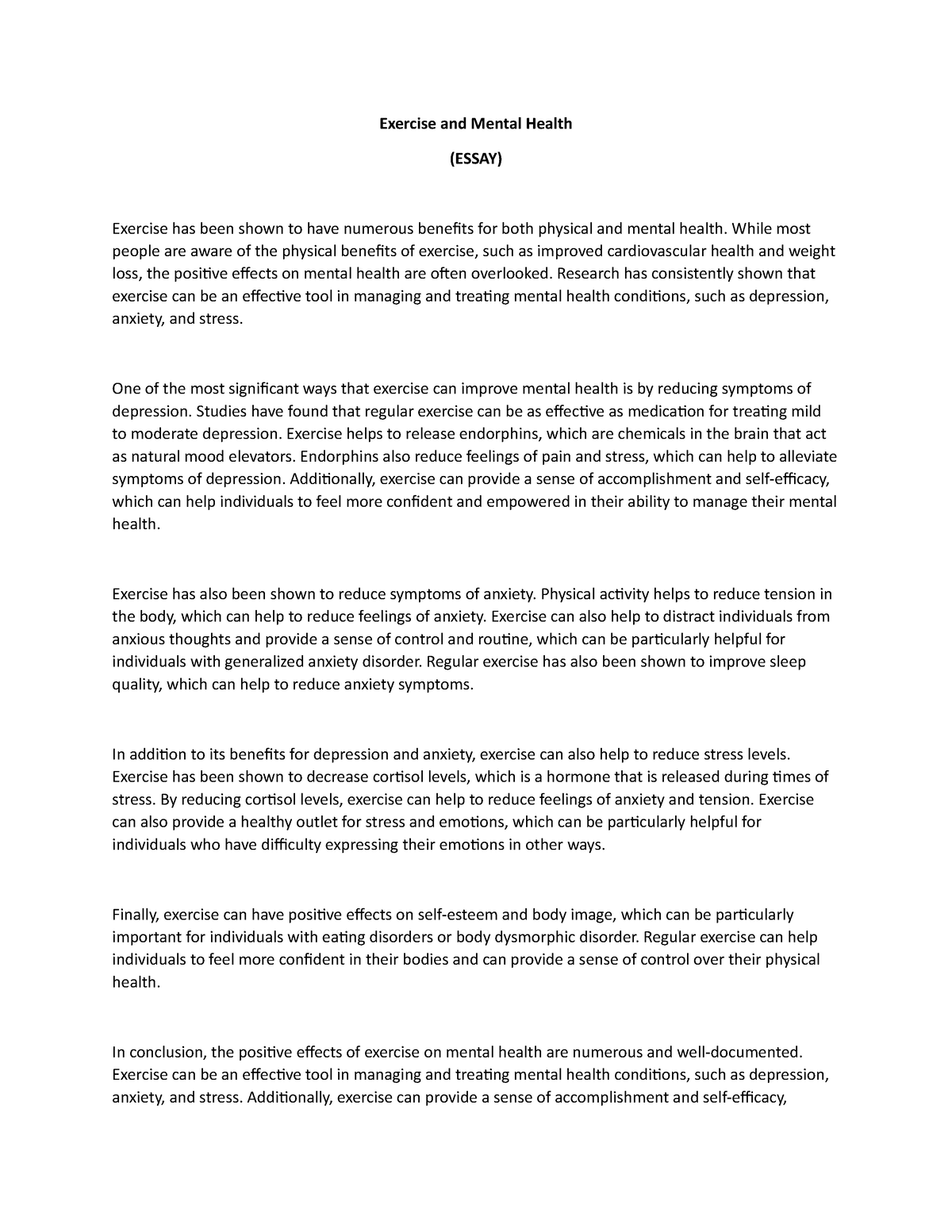 mental health and exercise essay