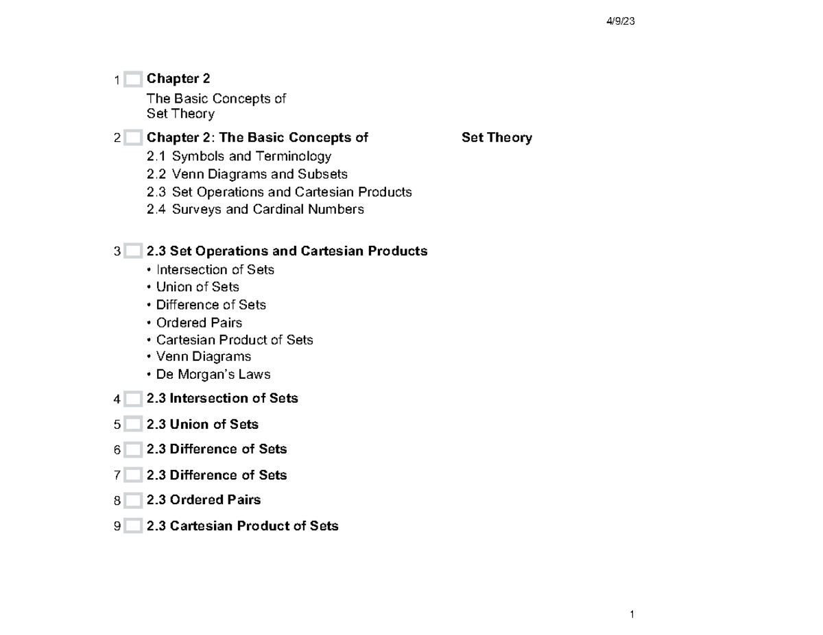 Chap+2 - Chapter 2.3 - 4/9/ 1 Chapter 2 The Basic Concepts Of Set ...