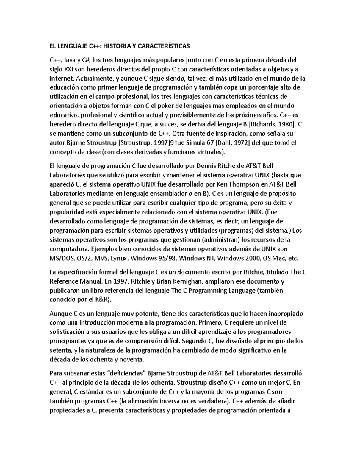 EL Lenguaje C - definicion - EL LENGUAJE C++: HISTORIA Y ...