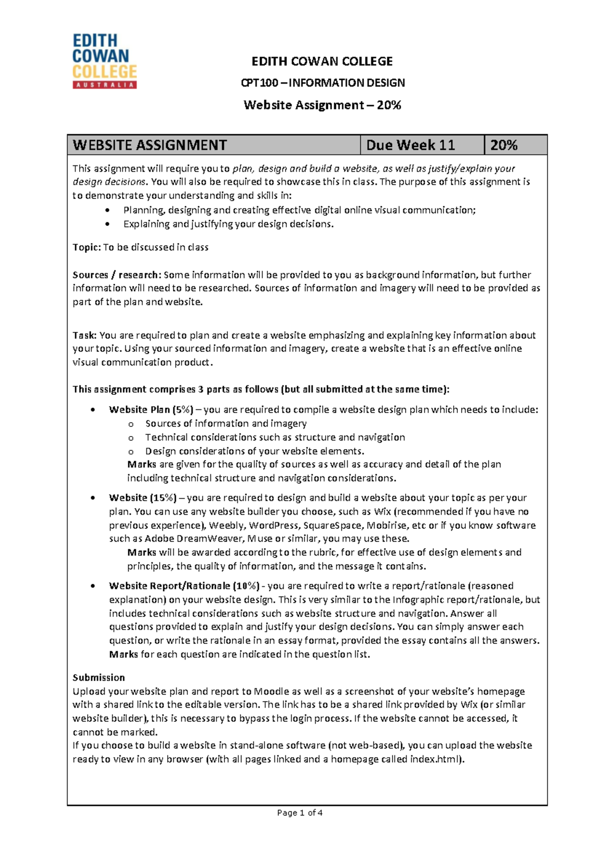 website-assessment-instructions-edith-cowan-college-cpt100