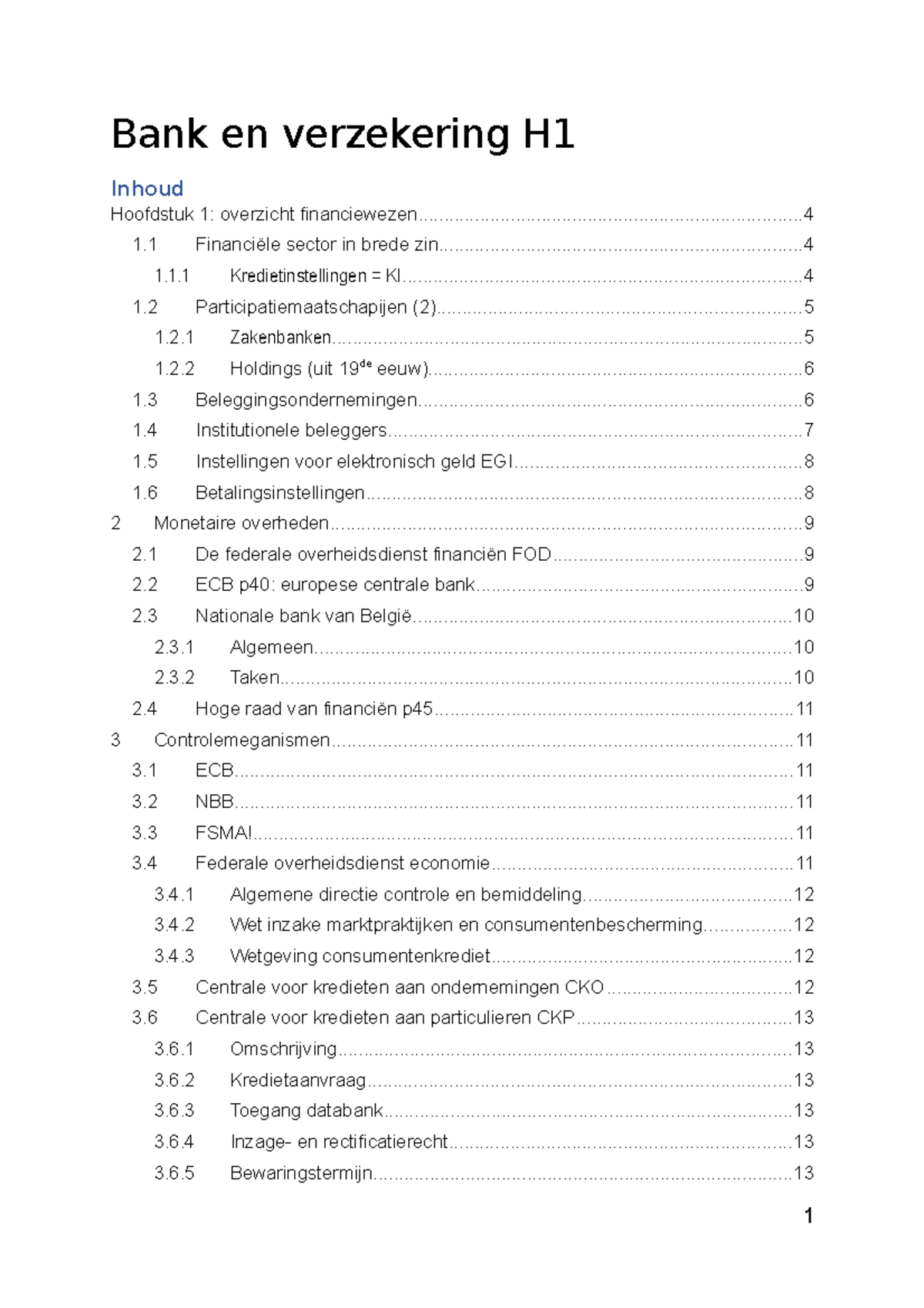 Hoofdstuk 1 - Financiewezen - Inhoud Bank En Verzekering H Hoofdstuk 1 ...