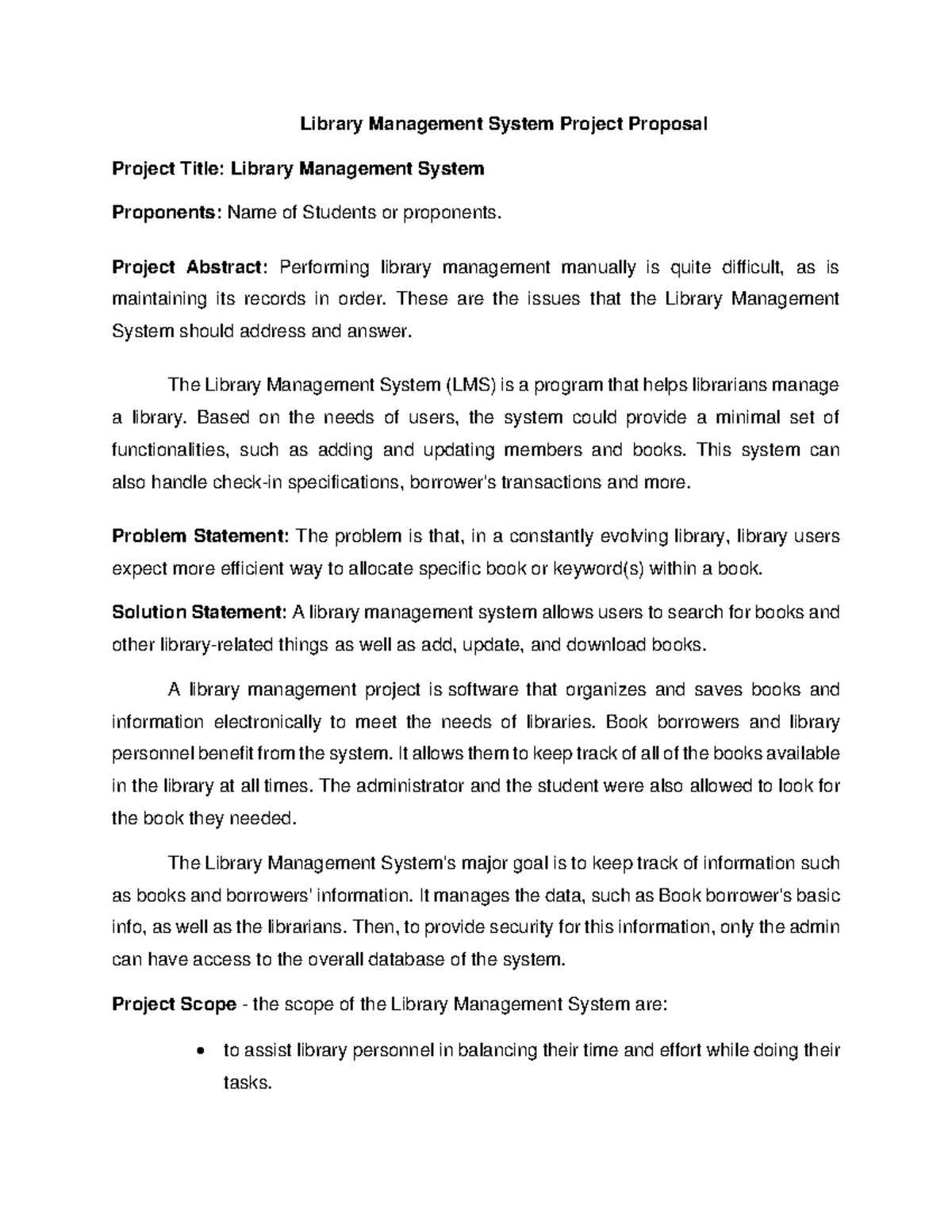 Library Management System Project Proposal - Project Abstract ...