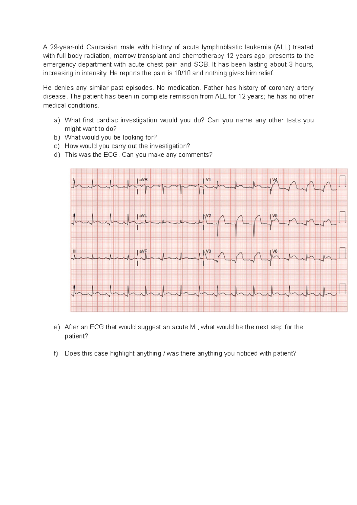 Cardiac Case A for groups 1 and 4 - A 29-year-old Caucasian male with ...