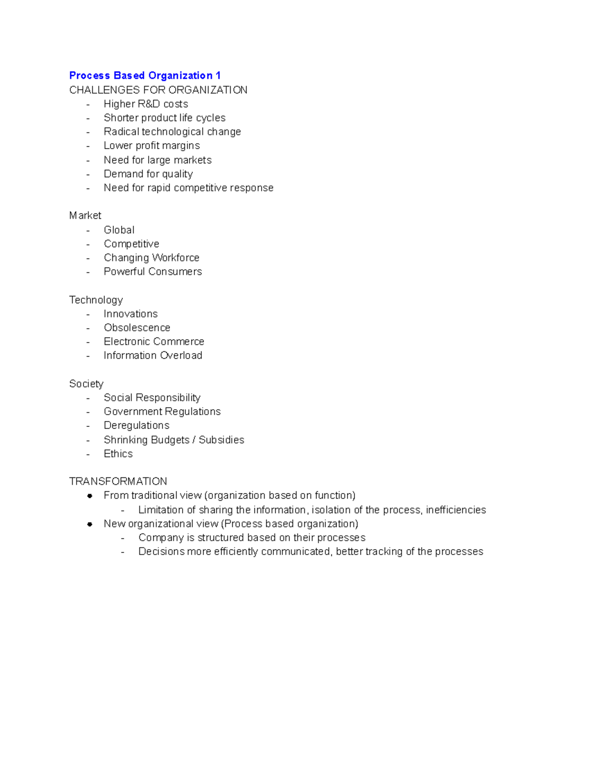 Summary of process in organization Assignment - Process Based ...