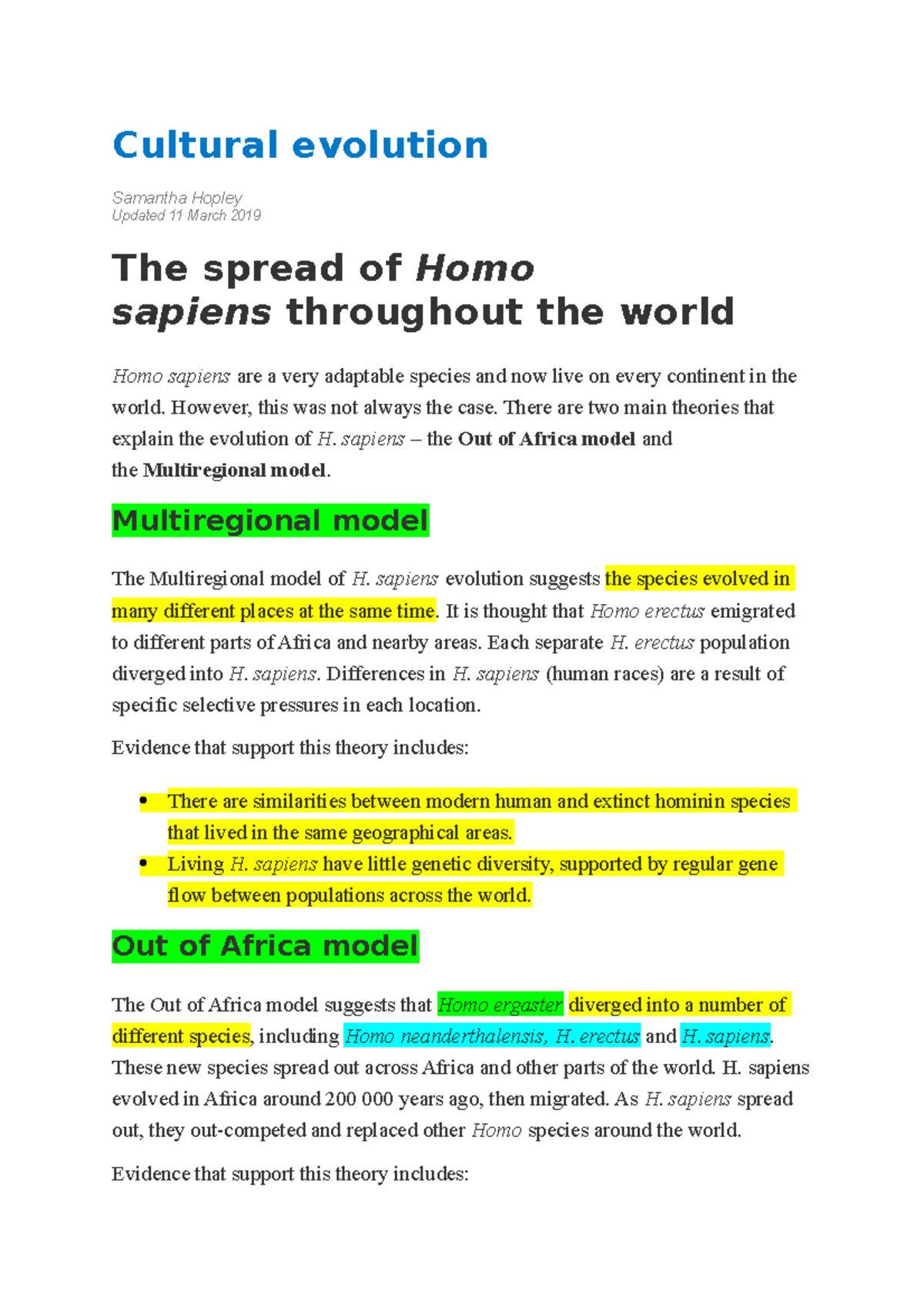 Cultural evolution - Lecture notes 3-7 - Cultural evolution Samantha ...
