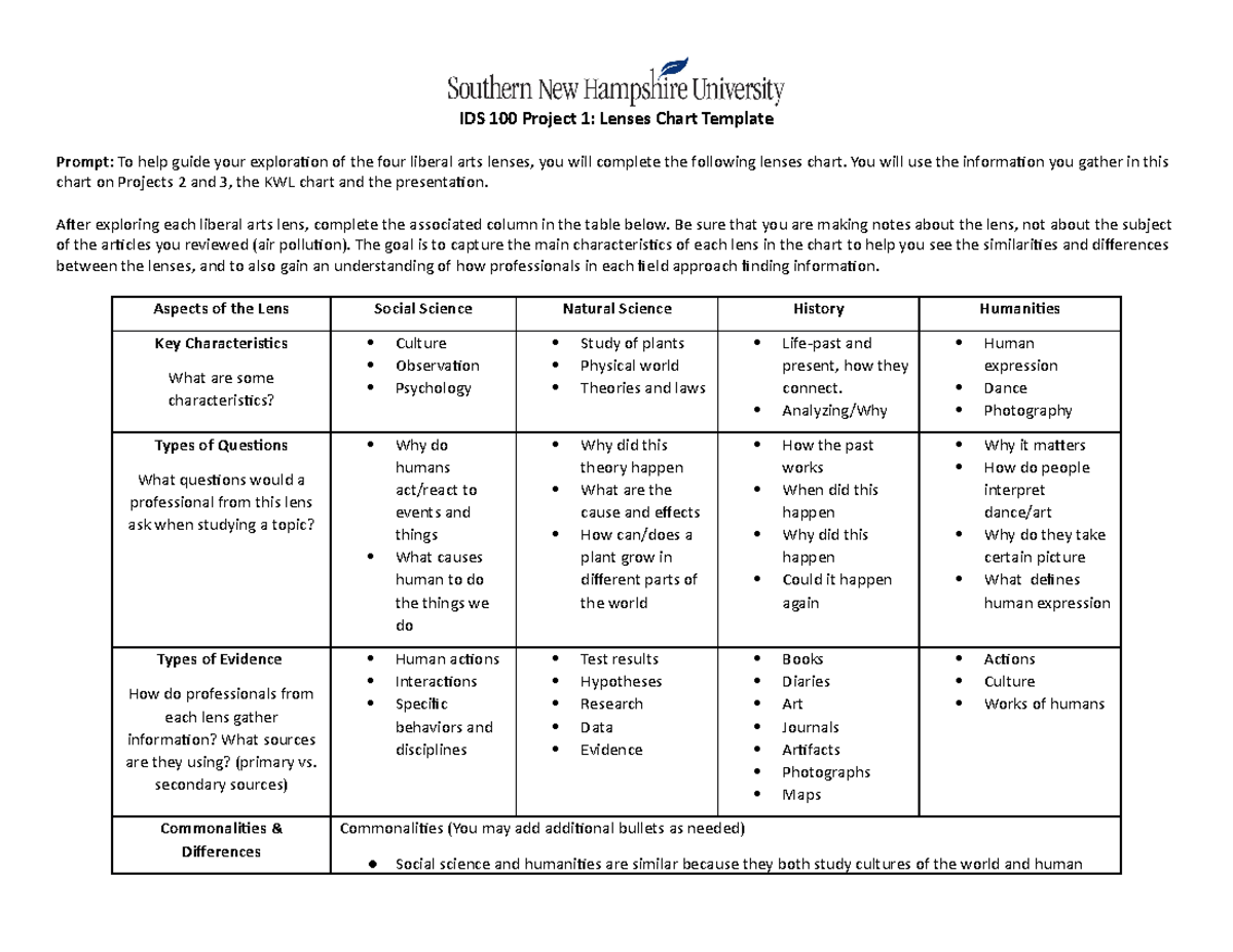 IDS 100 Lenses Chart Template - IDS 100 Project 1: Lenses Chart ...