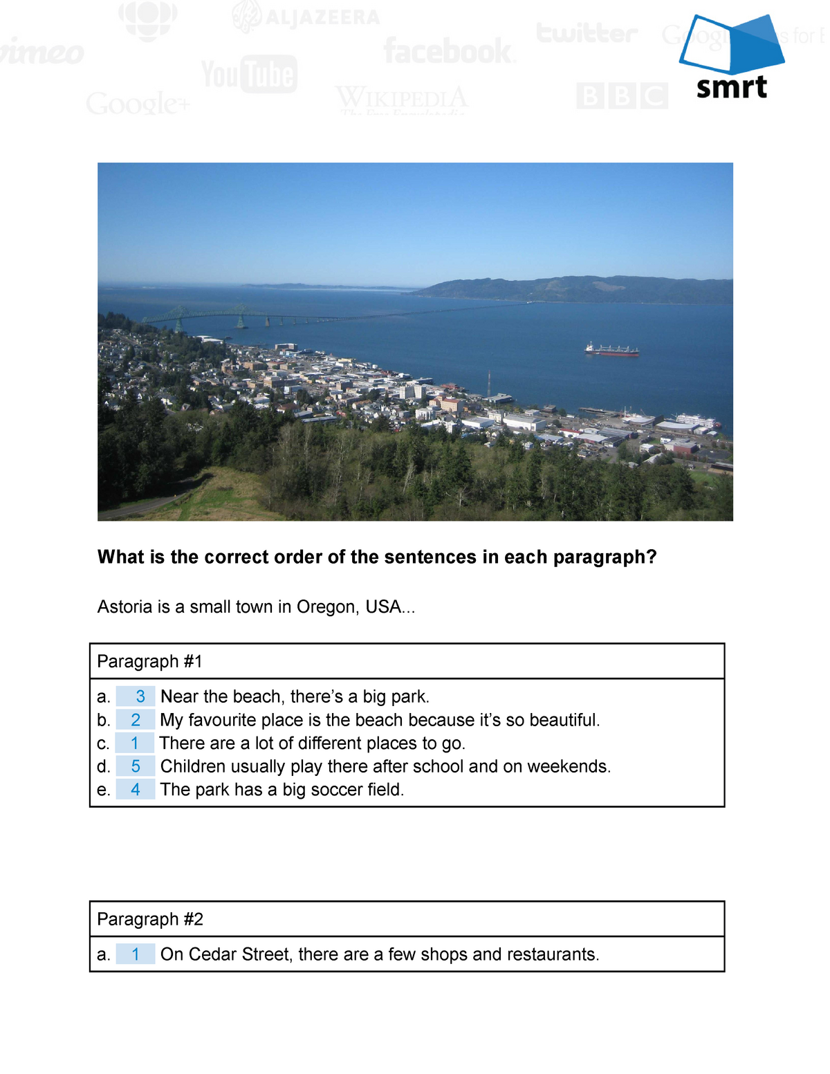 ENGL110 Reading 7-1 Astoria, Oregon - What is the correct order of the ...