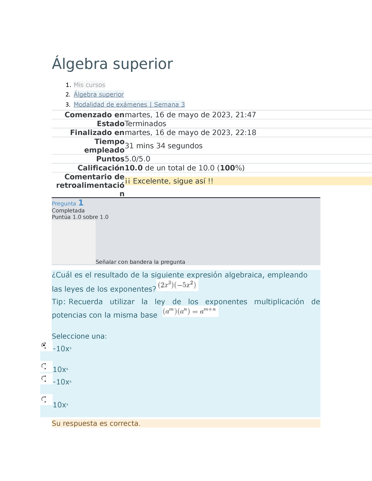 Álgebra Superior Examen 3 - Álgebra Superior 1. Mis Cursos 2. Álgebra ...