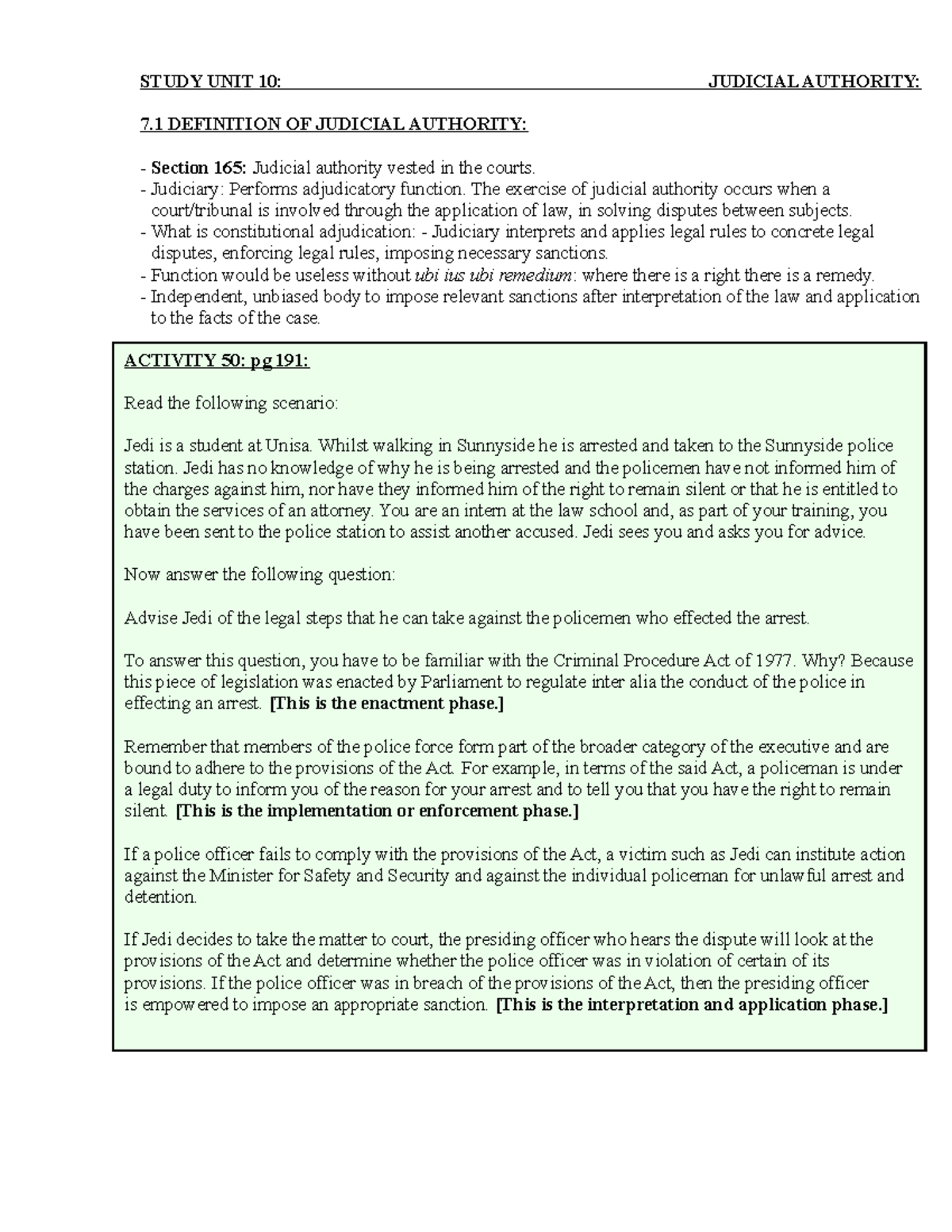 CSL2601 10 Judicial Authority Statutes interpreted in the court as