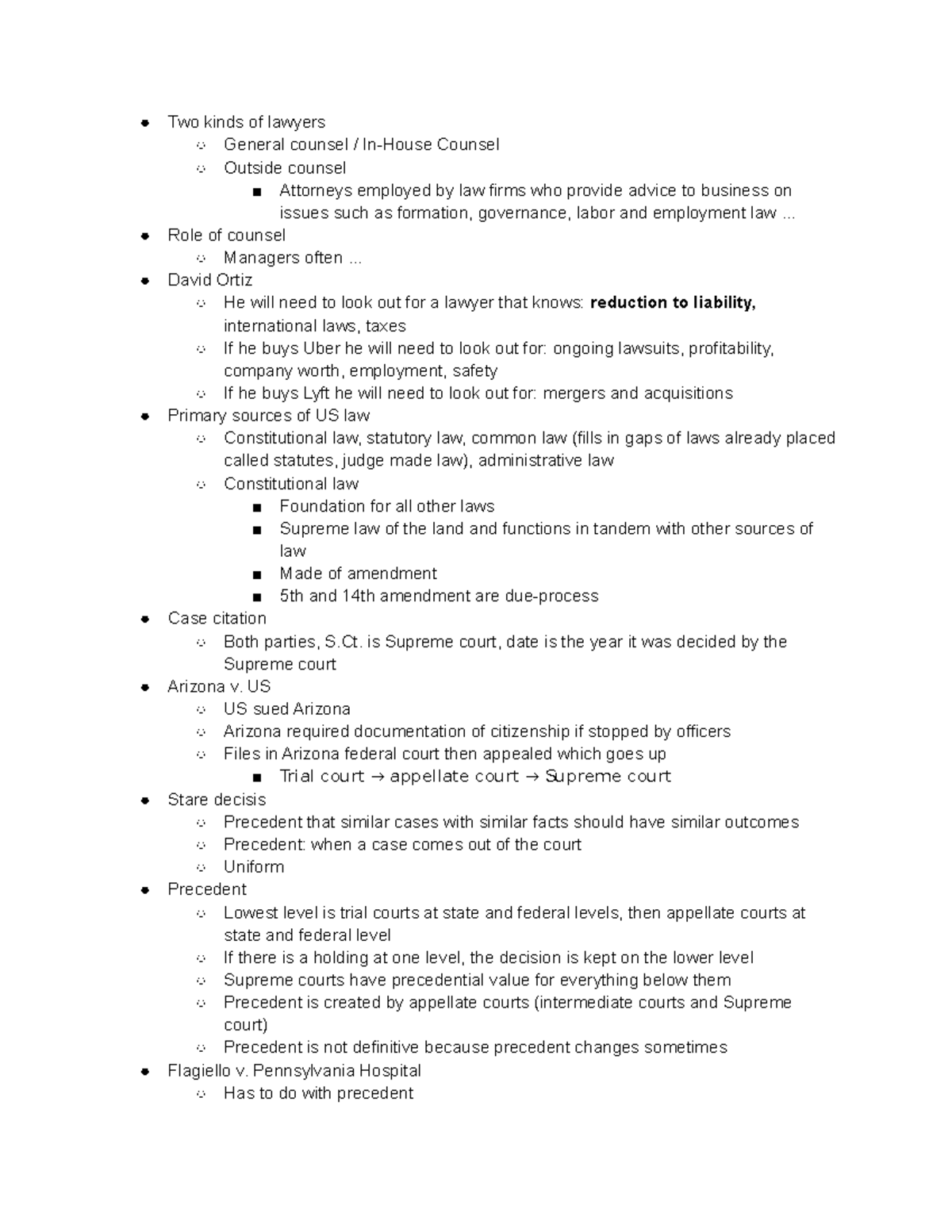 Chapter 1 - Class Notes - Two kinds of lawyers General counsel / In ...