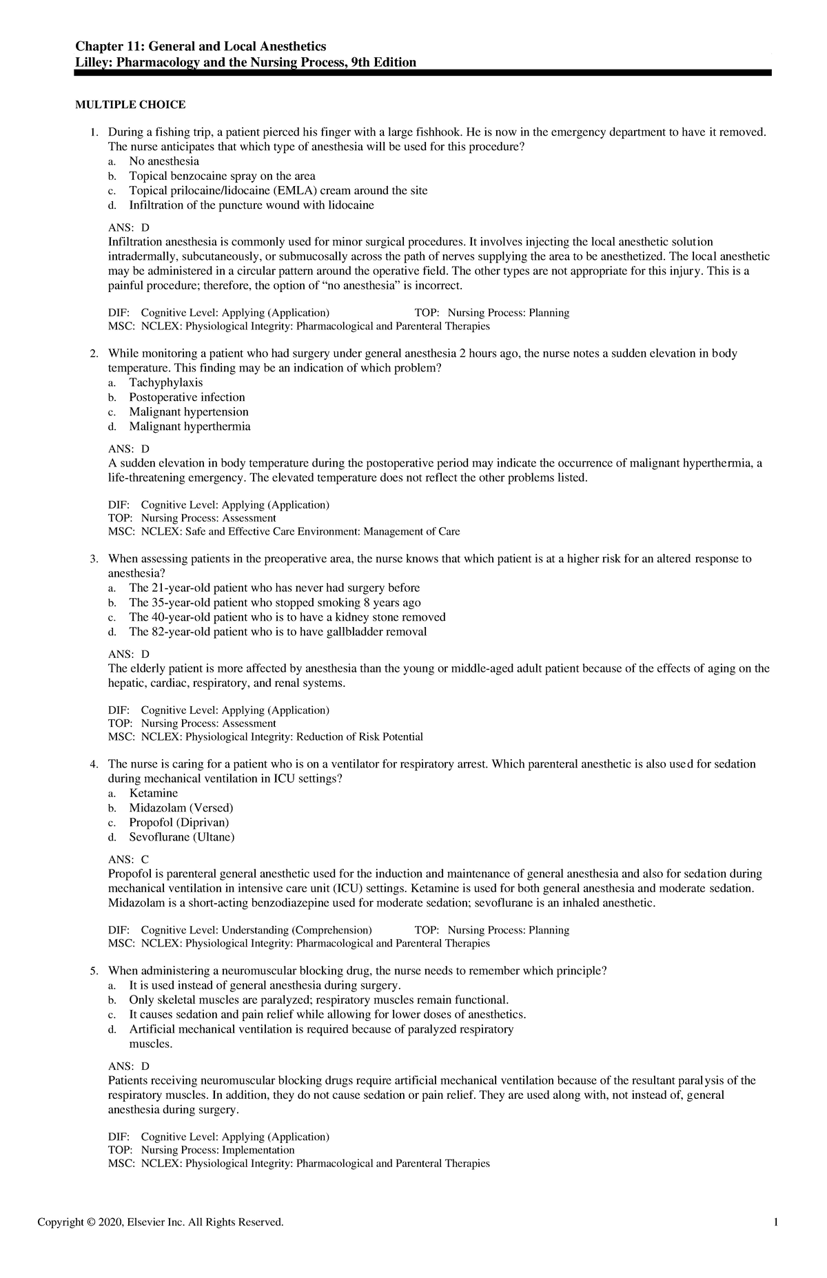 Exam View - Chapter 11 - None - Copyright © 2020, Elsevier Inc. All ...