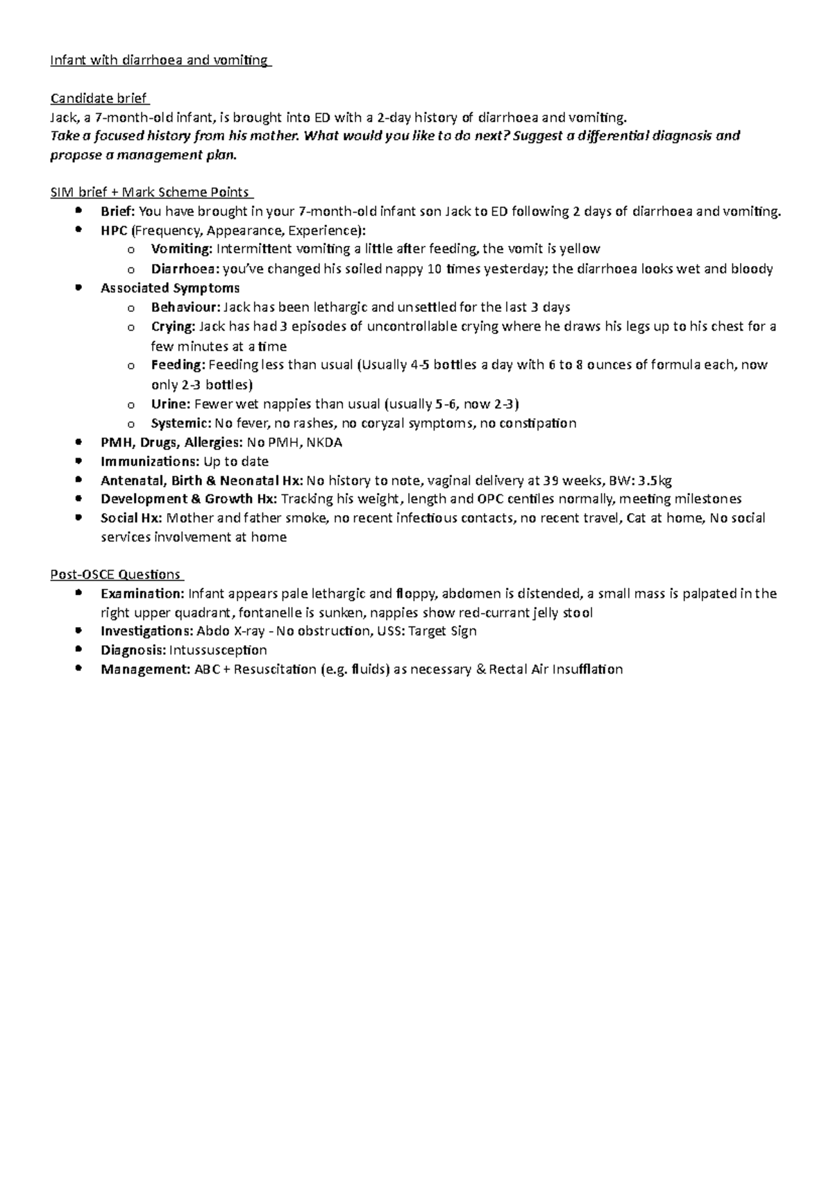 Osce Station- Infant With Diarrhoea And Vomiting - Infant With 