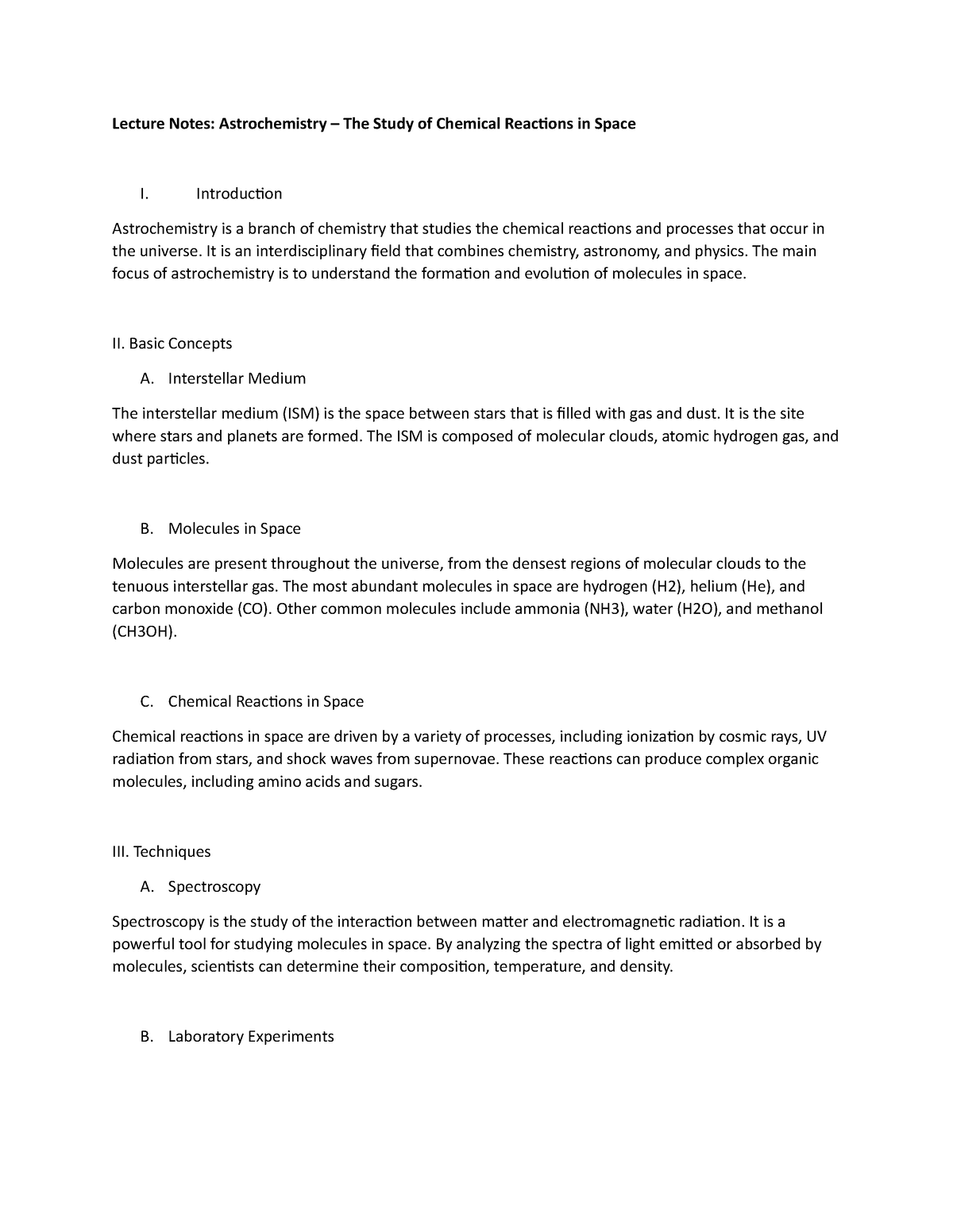 Lecture Notes: Astrochemistry – The Study of Chemical Reactions in ...