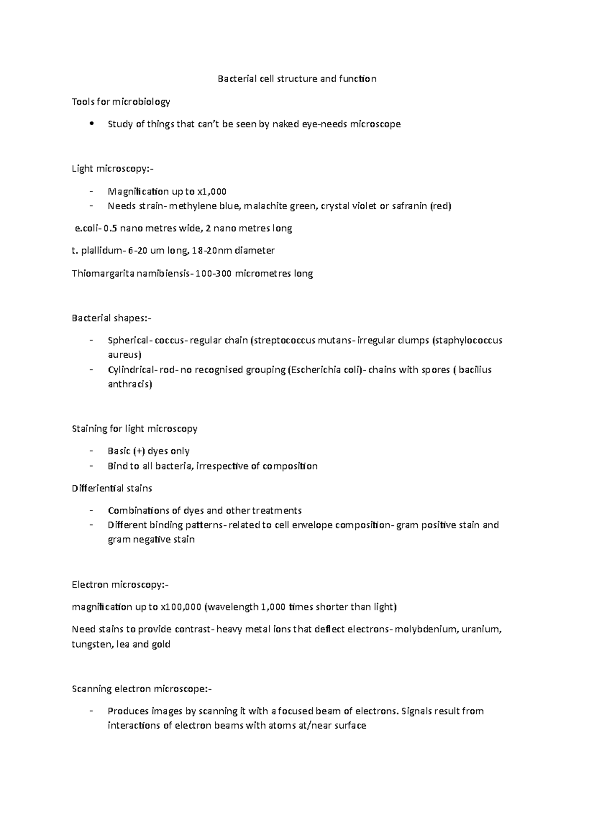 lecture 2 notes - Bacterial cell structure and function Tools for ...