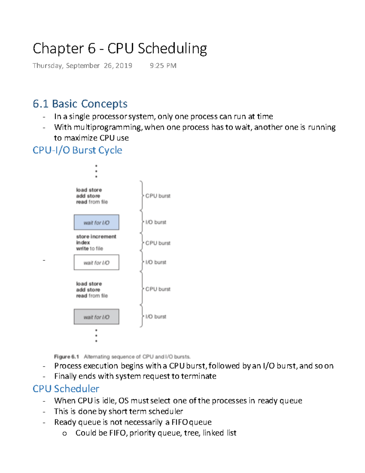 CP386 Chapter 6 CPU Scheduling 6 Basic Concepts In a single
