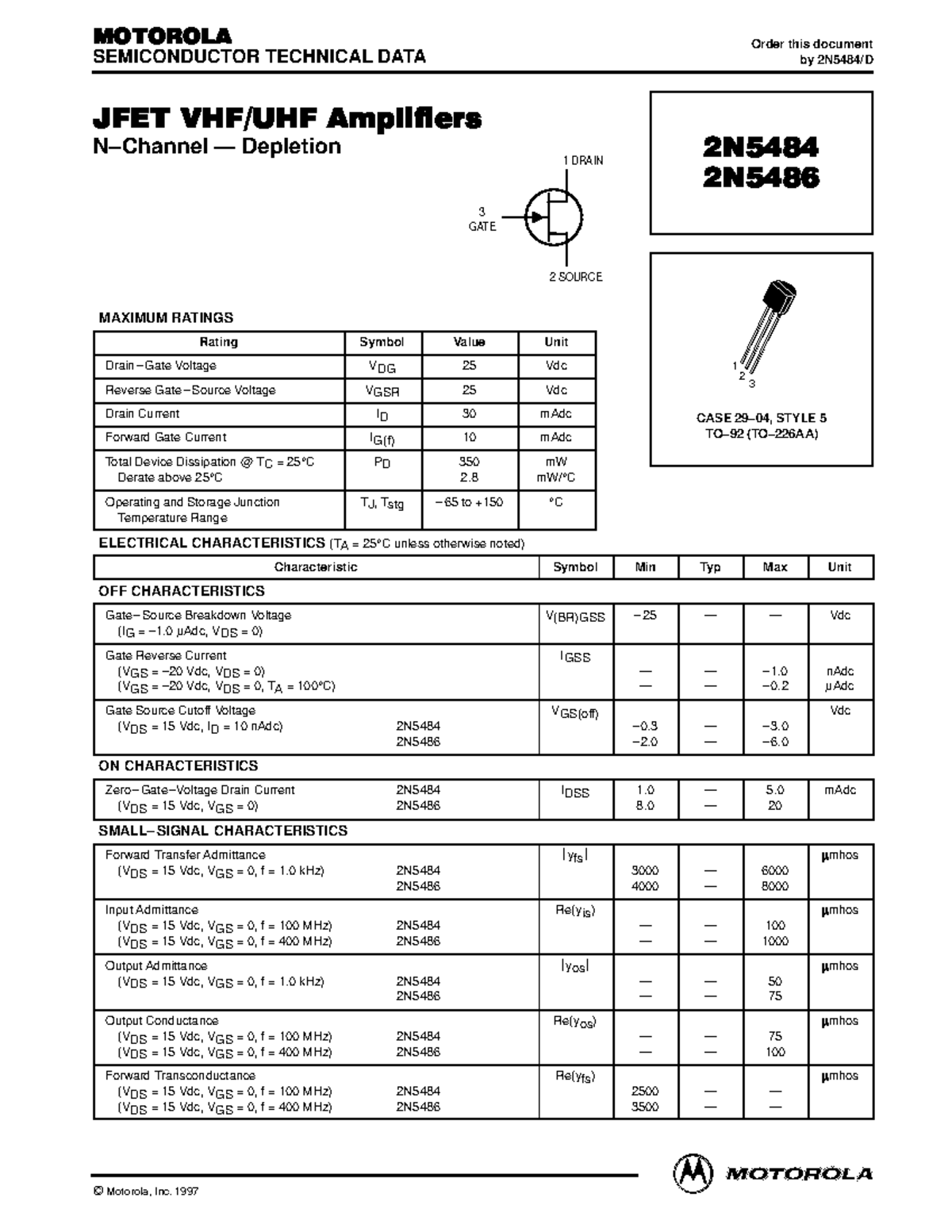 Datasheet Motorola SmallSignal Transistors, FETs and Diodes Device