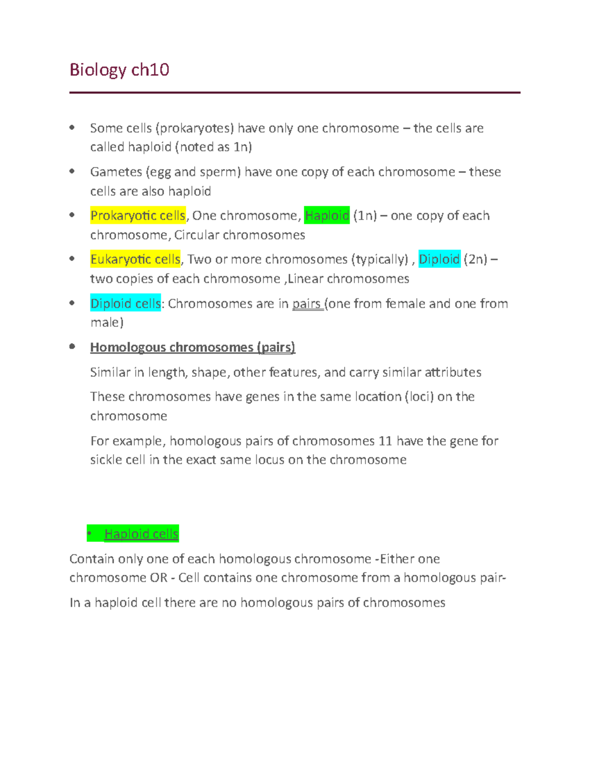 Biology1 Ch10 BSC2010 - Biology Ch Some Cells (prokaryotes) Have Only One Chromosome – The Cells ...