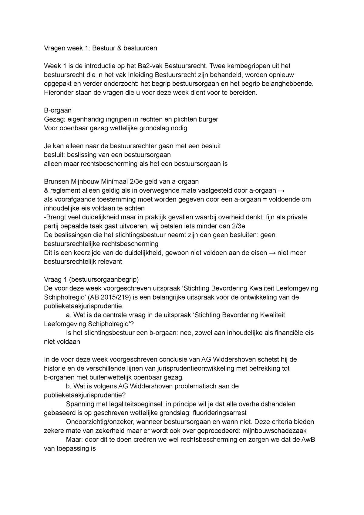 Bestuursrecht II Werkgroepen - Vragen Week 1: Bestuur & Bestuurden Week ...