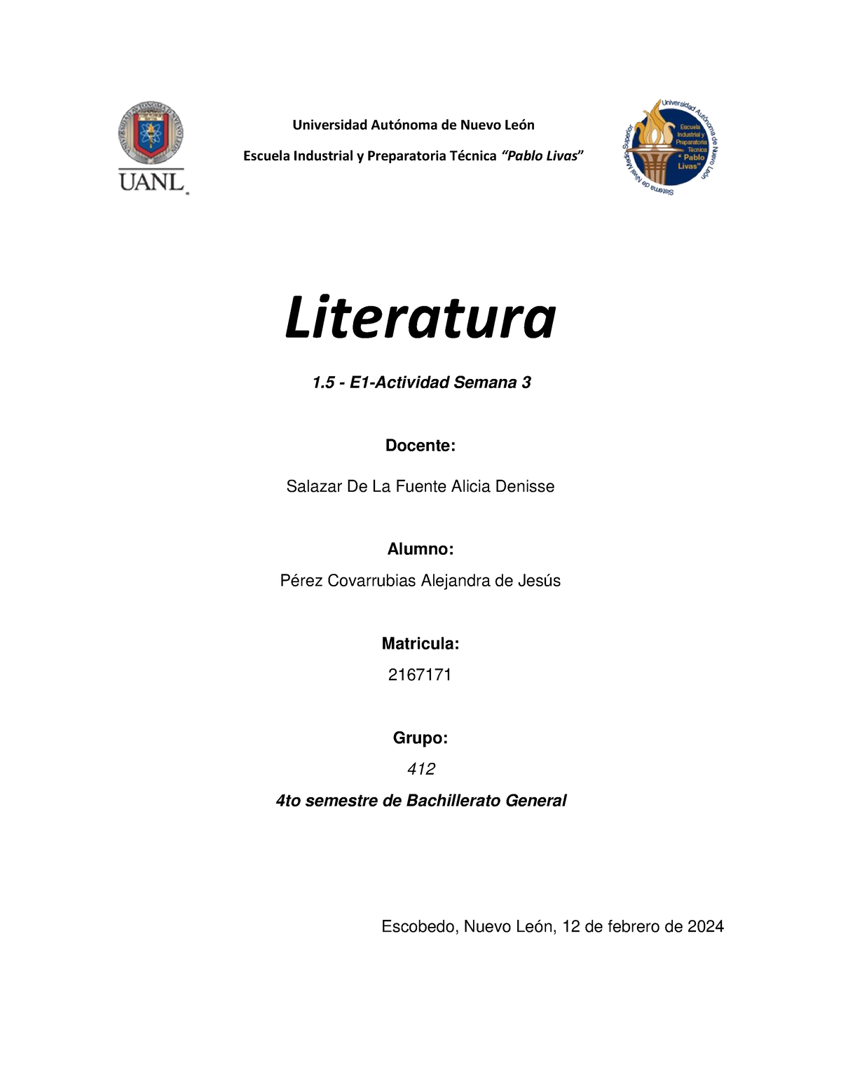 Etapa 1 literatura - Literatura 1 - E1-Actividad Semana 3 Docente ...